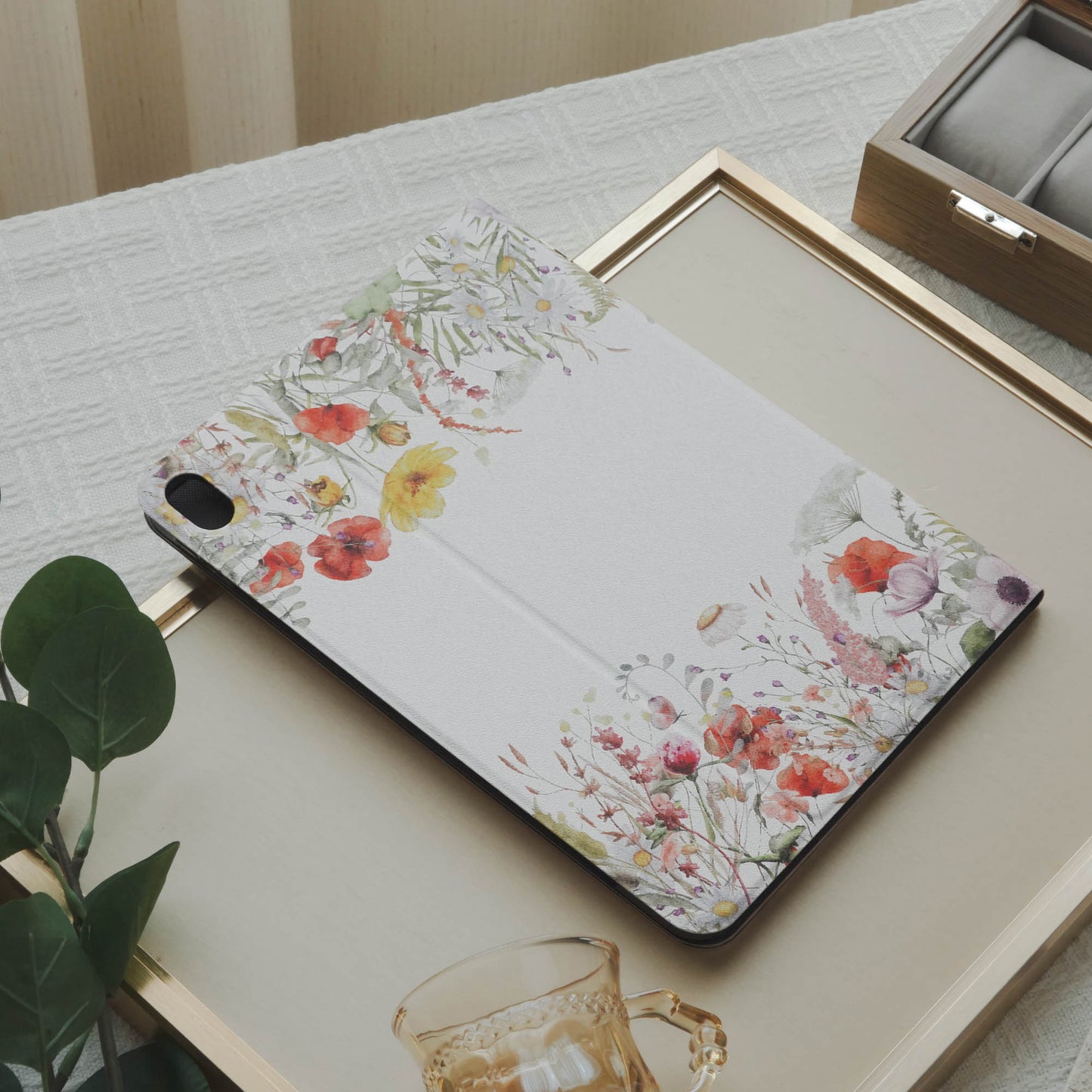 Design Floral Artistic Conception Pencil Magnetic Pen Slot iPad Protective Case