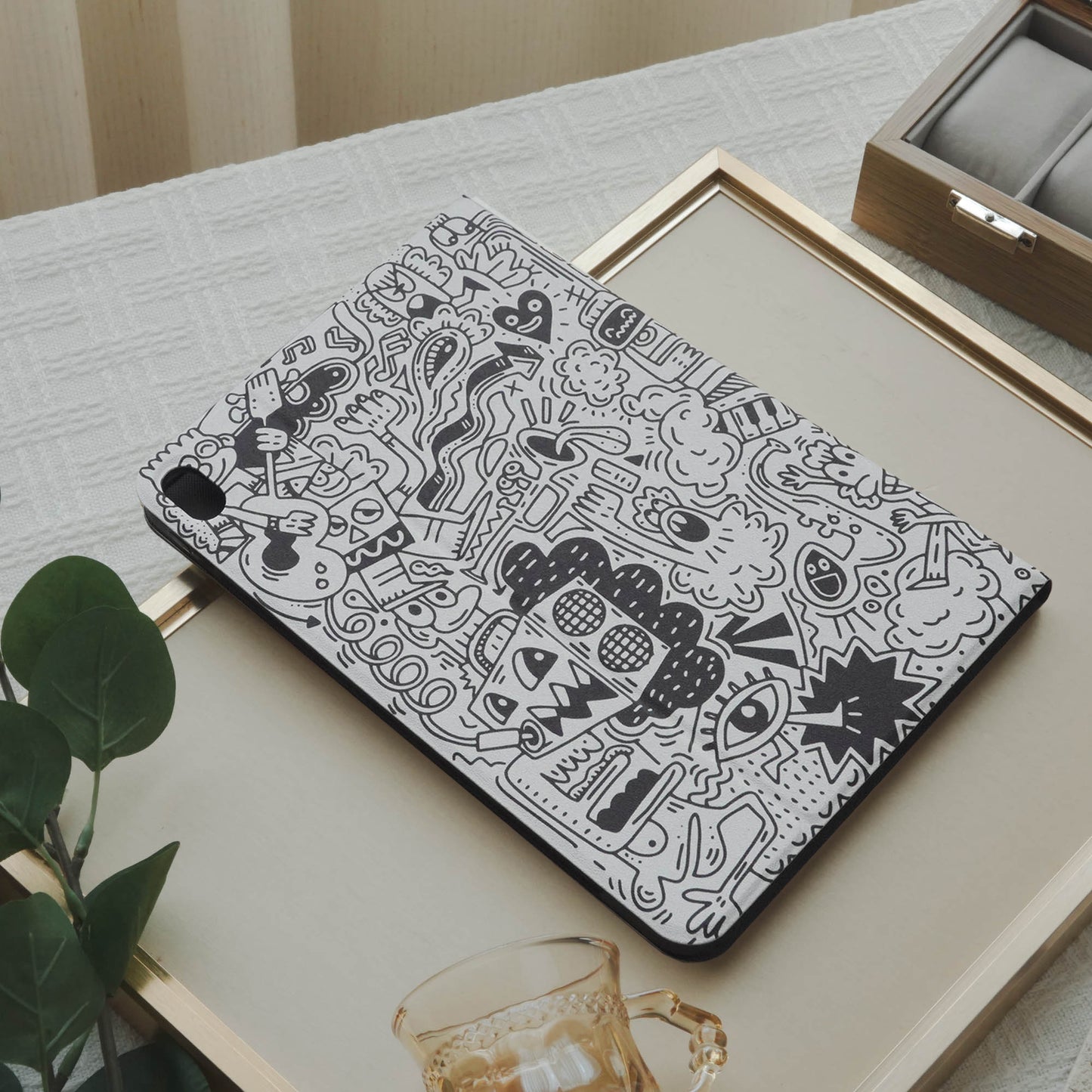 Design Graffiti Notebook Pencil Magnetic Pen Slot iPad Protective Case