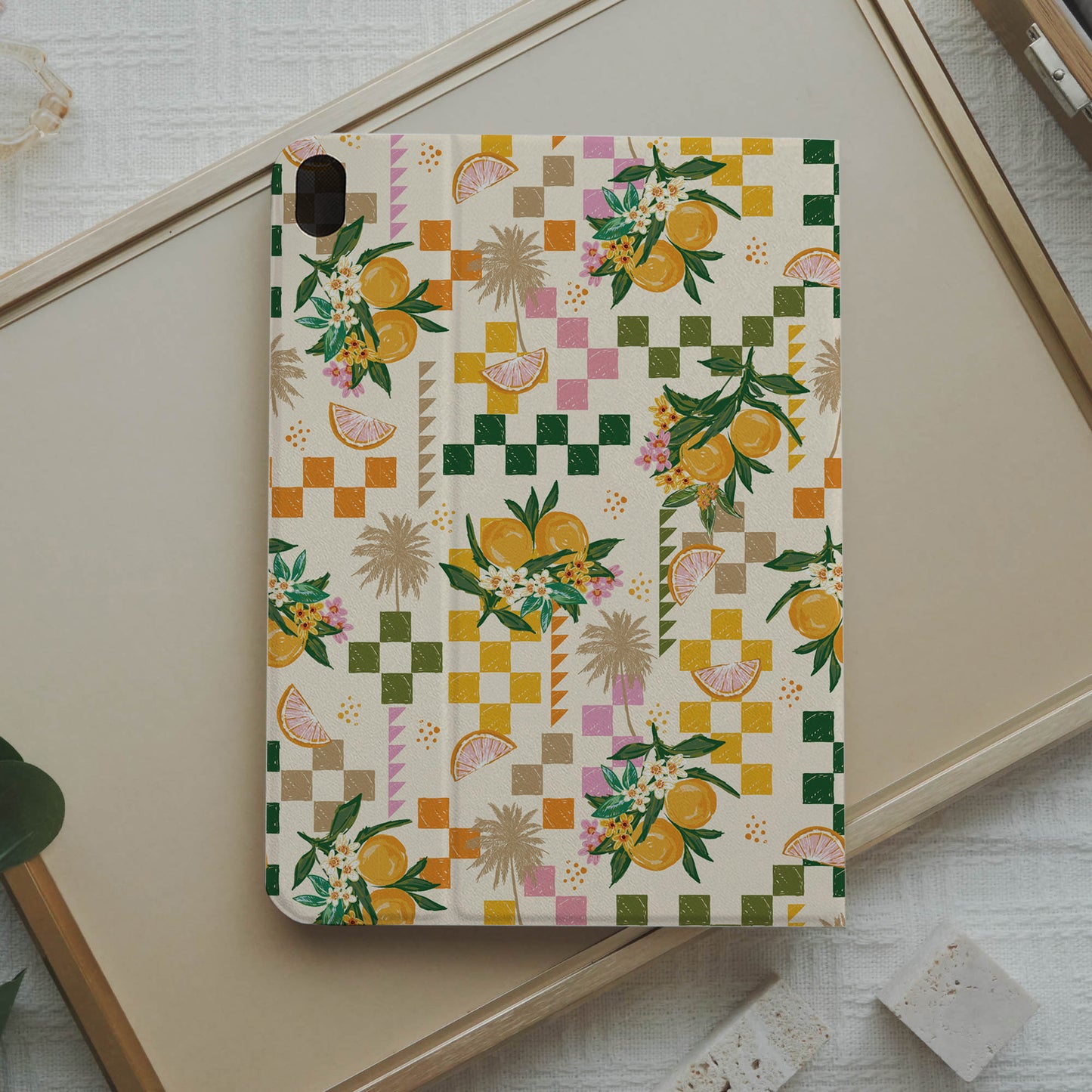 Design Citrus Mosaic Pencil Magnetic Pen Slot iPad Protective Case