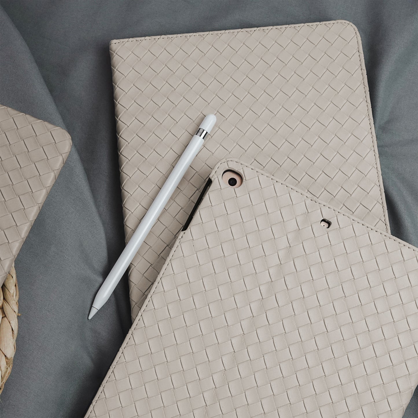 Leather Series & Antique White Braided with Pencil Holder iPad Case