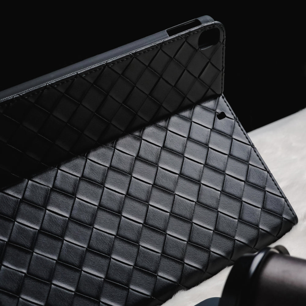 Leather Series & Dark Wide Knit with Pencil Holder iPad Case