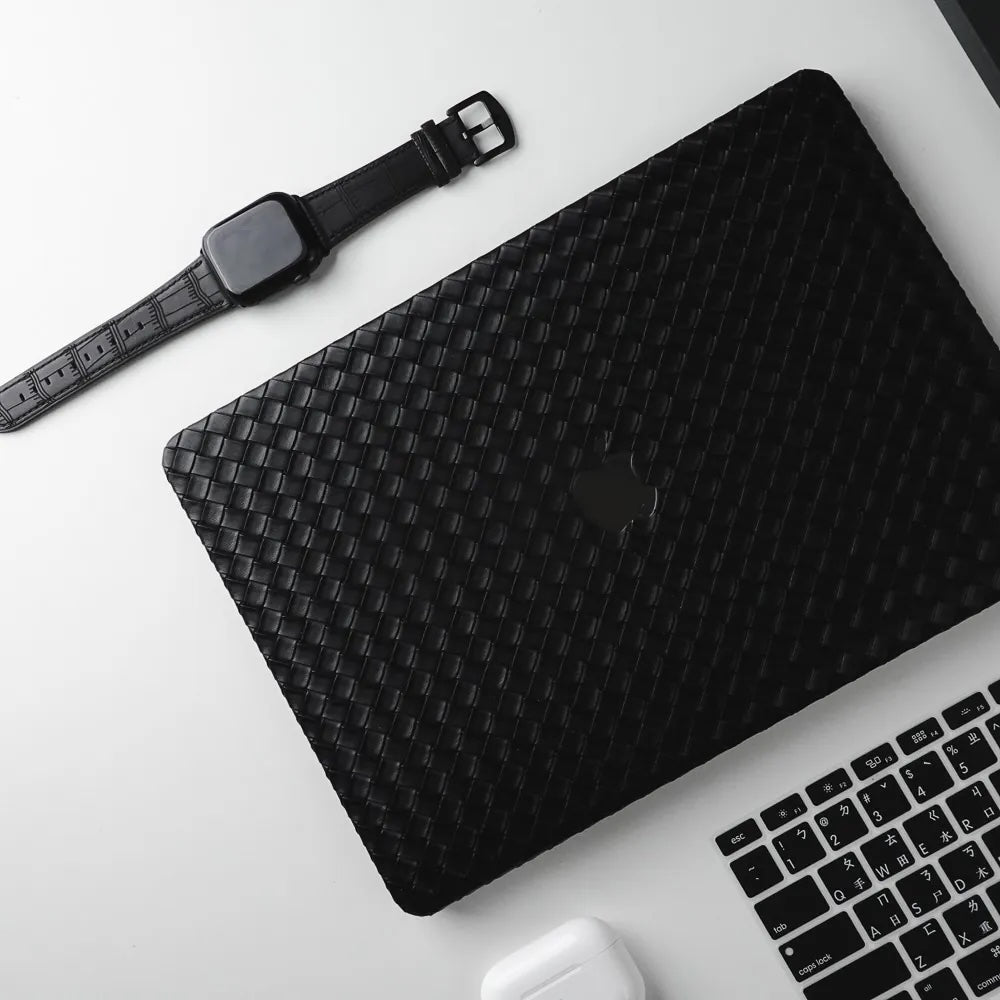 Black Thin Weave Texture Leather Macbook Case