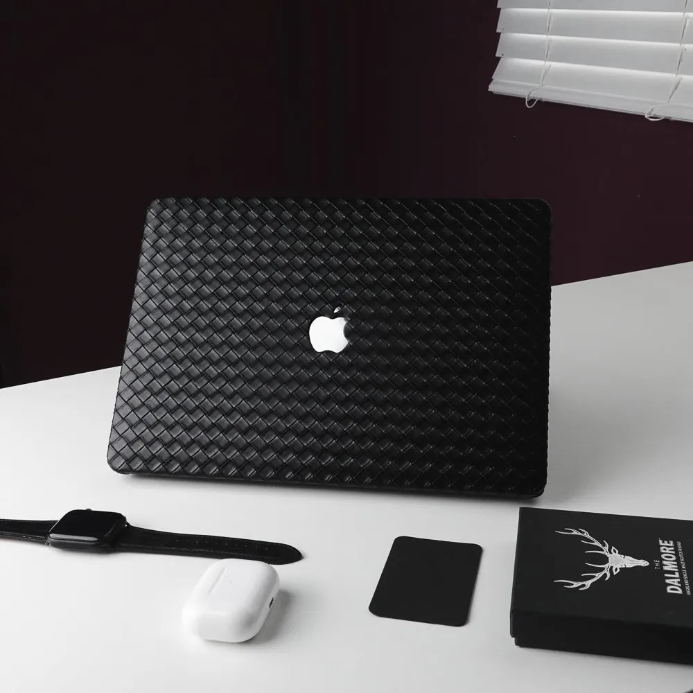 Black Thin Weave Texture Leather Macbook Case