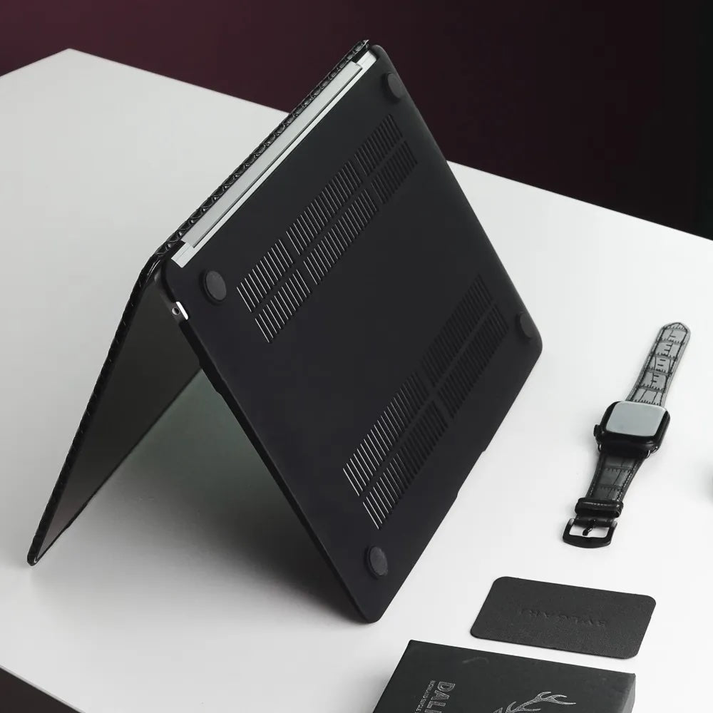 Black Thin Weave Texture Leather Macbook Case