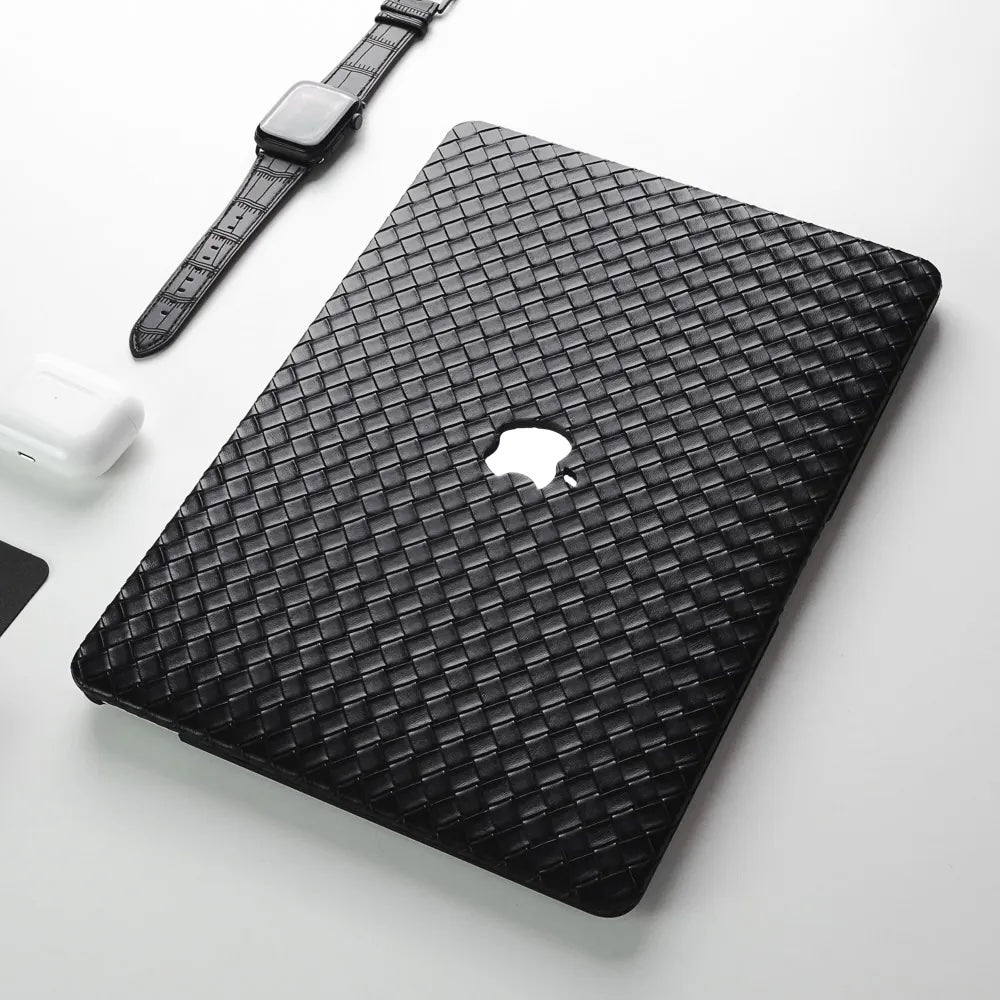 Black Thin Weave Texture Leather Macbook Case