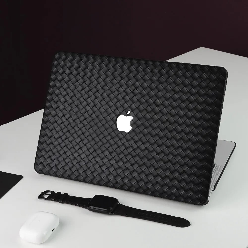 Black Thin Weave Texture Leather Macbook Case