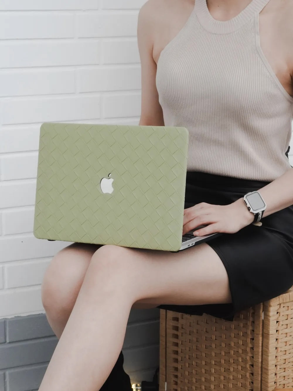 Green Weave Texture Leather Macbook Case