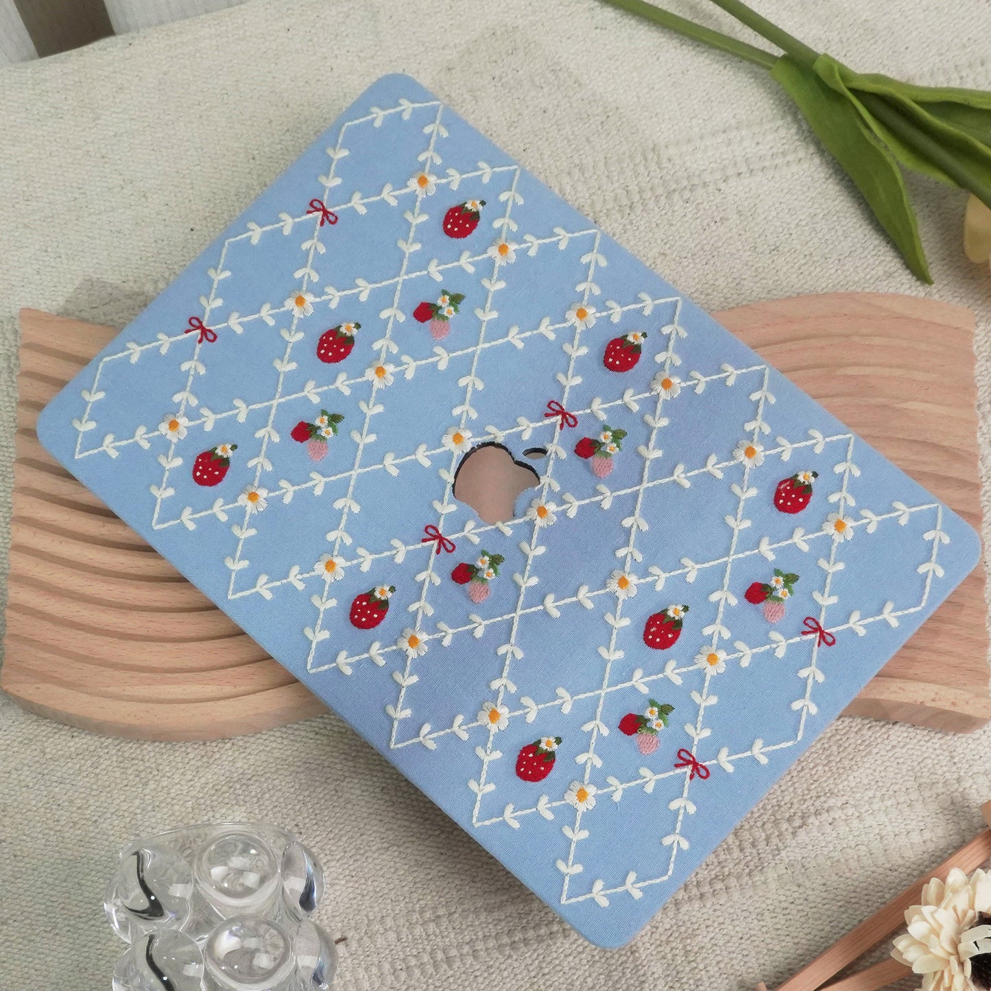 Embroidered Series ♾ Berry Blue Mood Delicate Stitch Detailing MacBook Case