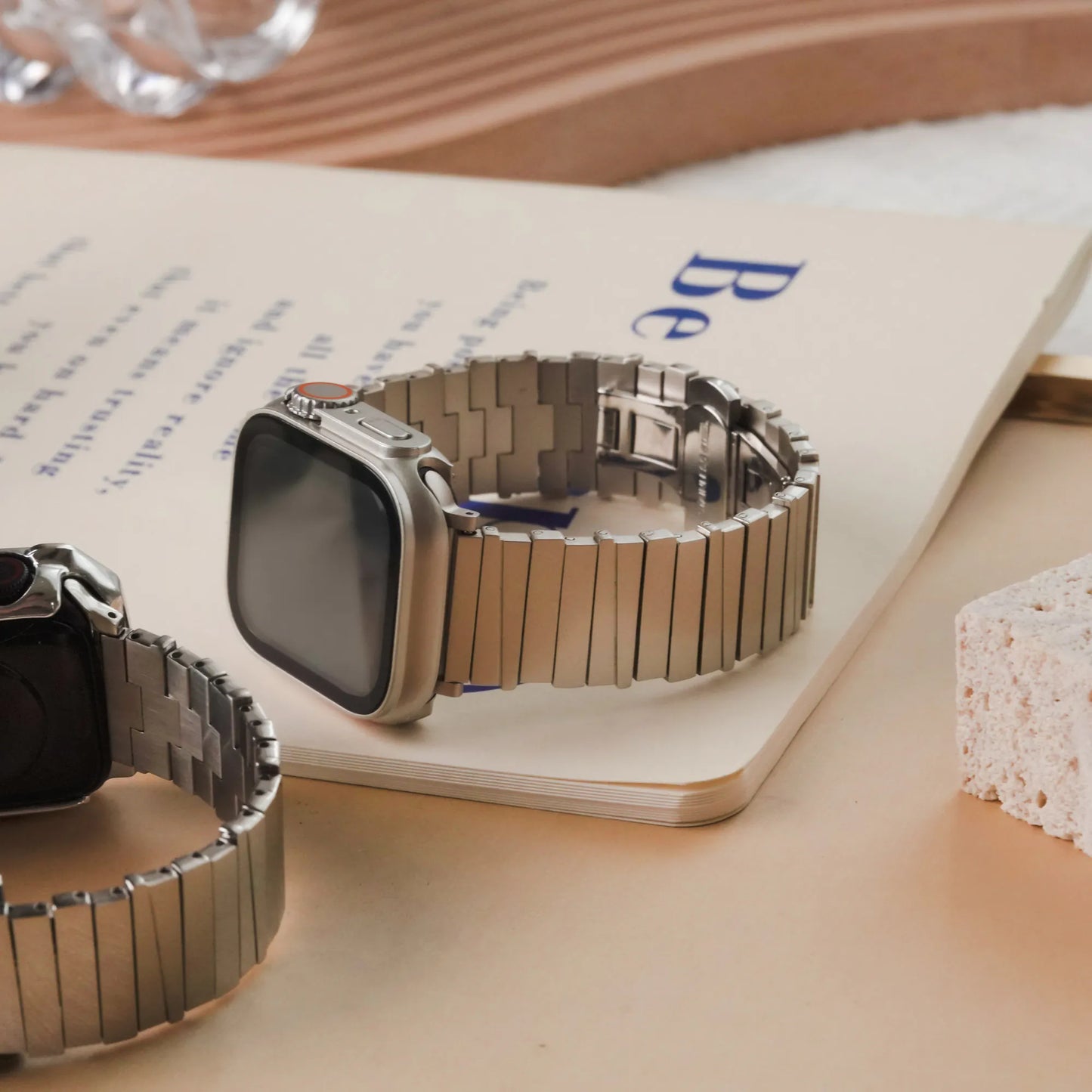 Asymmetric Square Textured Metal Apple Watch Band