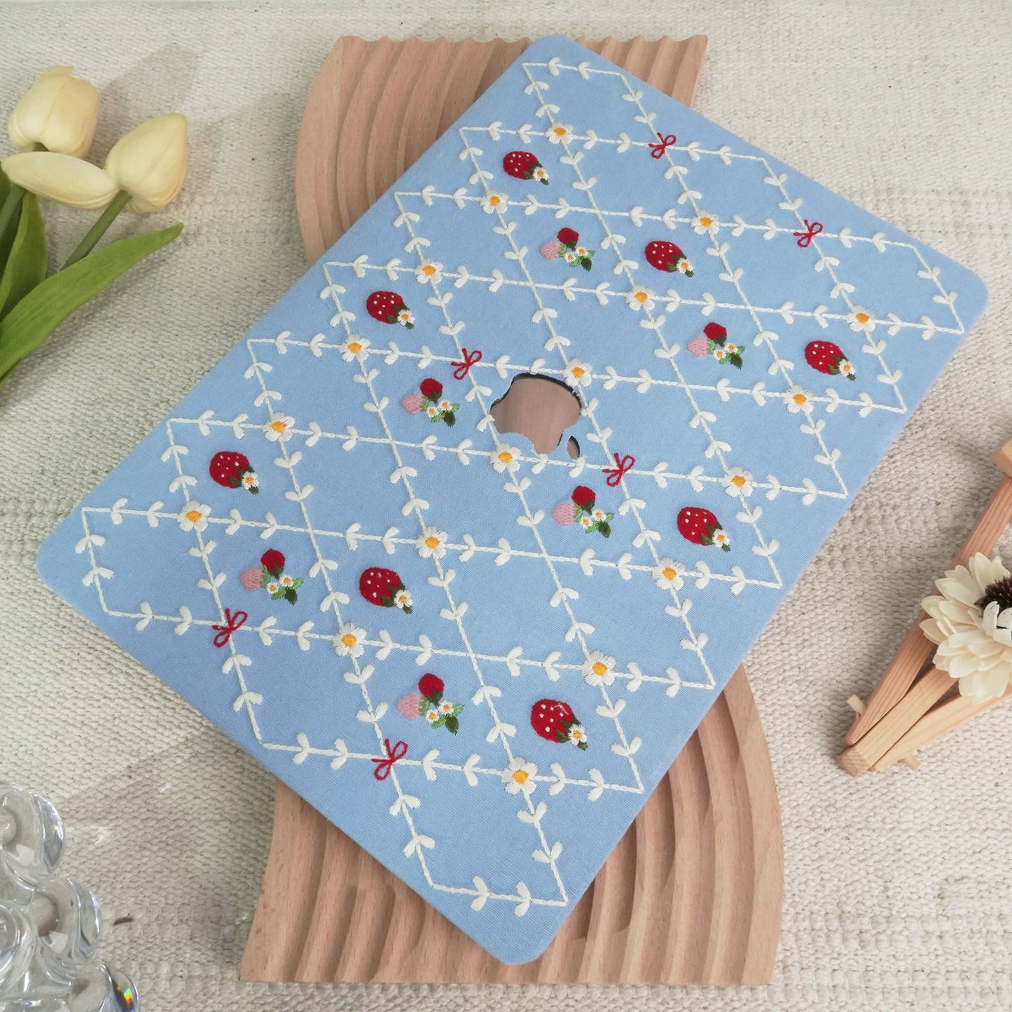 Embroidered Series ♾ Berry Blue Mood Delicate Stitch Detailing MacBook Case