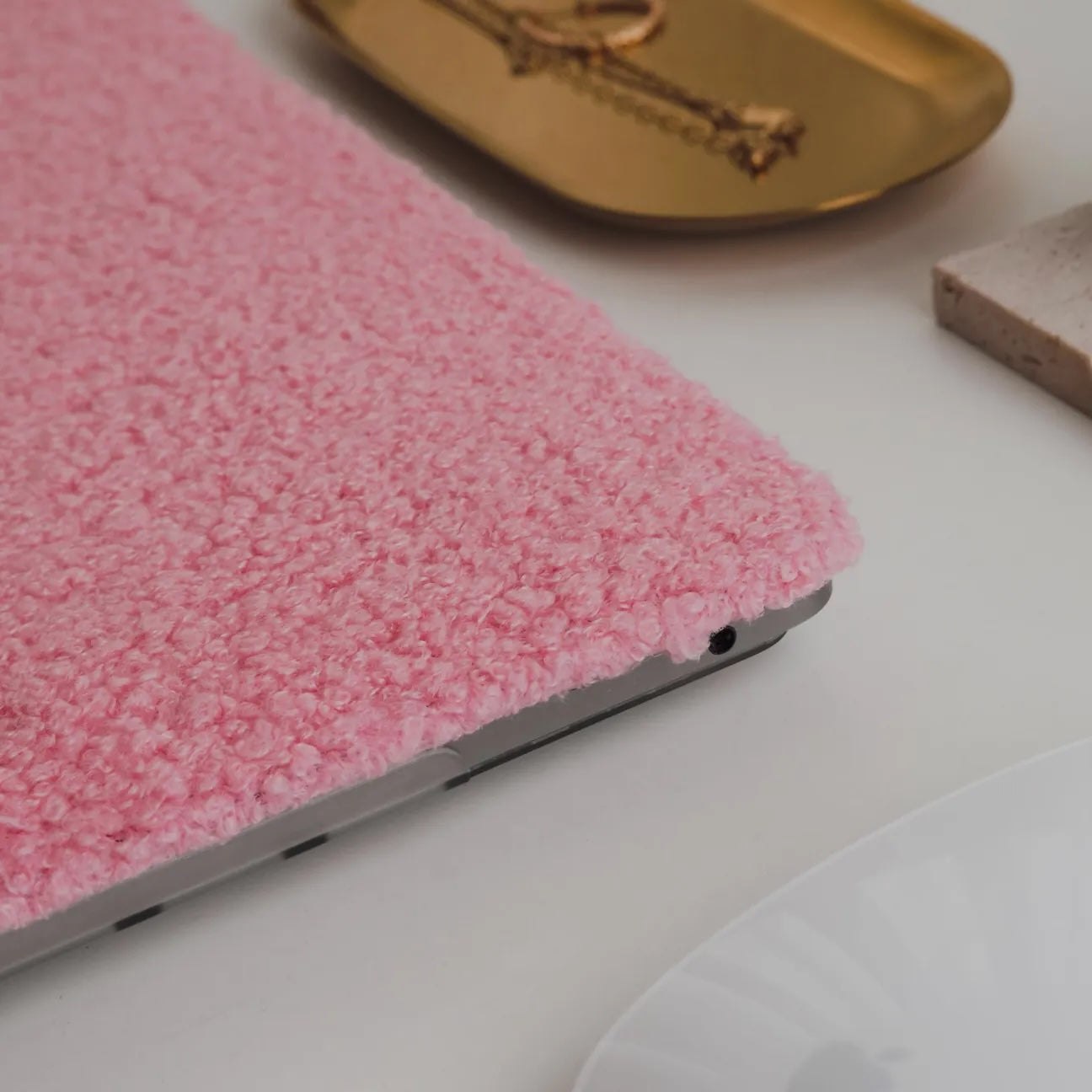 Neon Pink Teddy Plush Leather Macbook Case