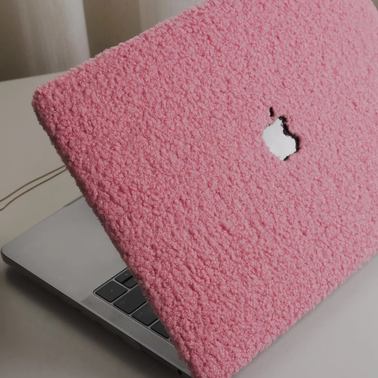 Neon Pink Teddy Plush Leather Macbook Case