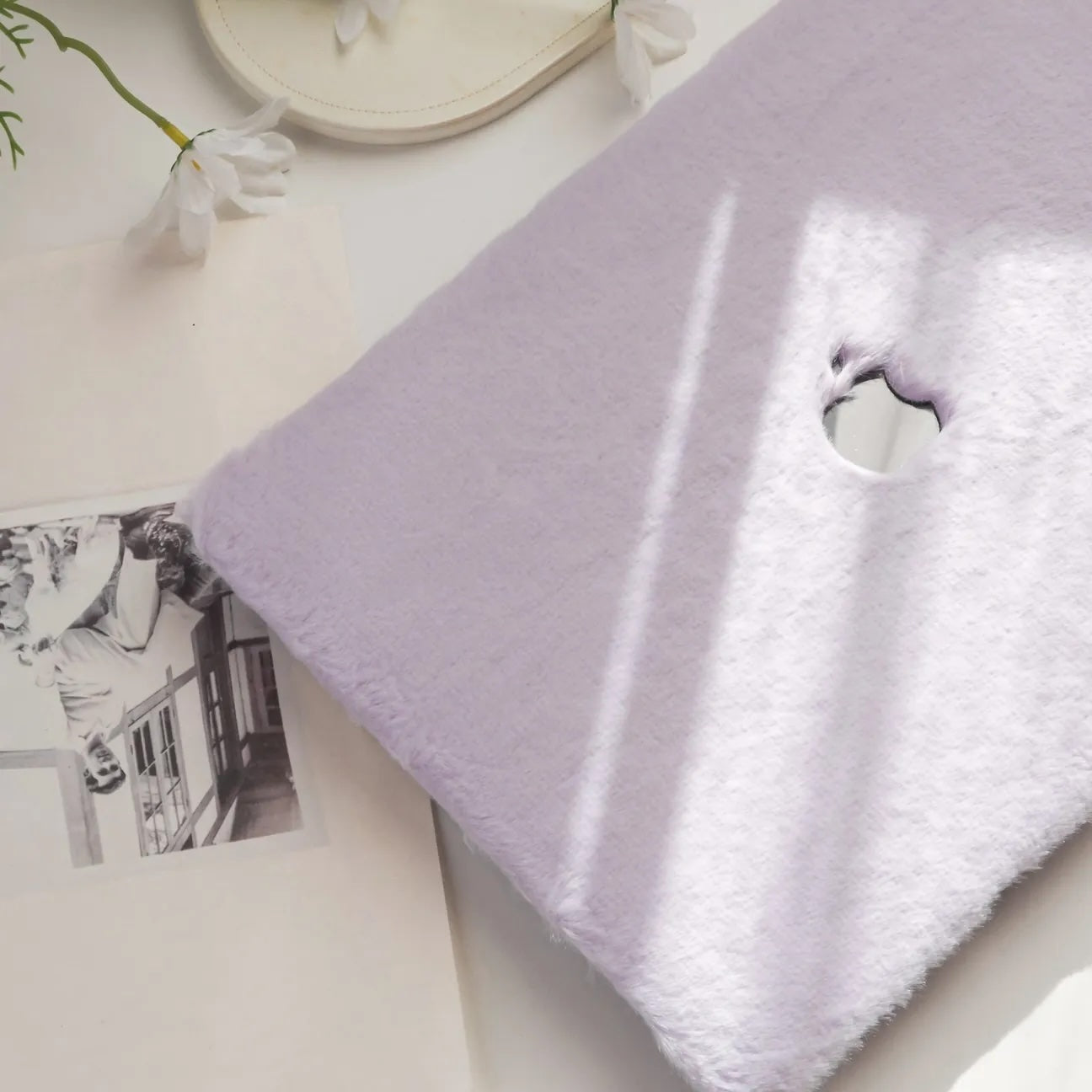 Pale Lilac rabbit fur Leather Macbook Case