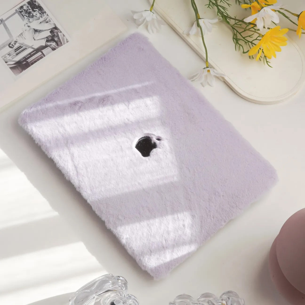 Pale Lilac rabbit fur Leather Macbook Case