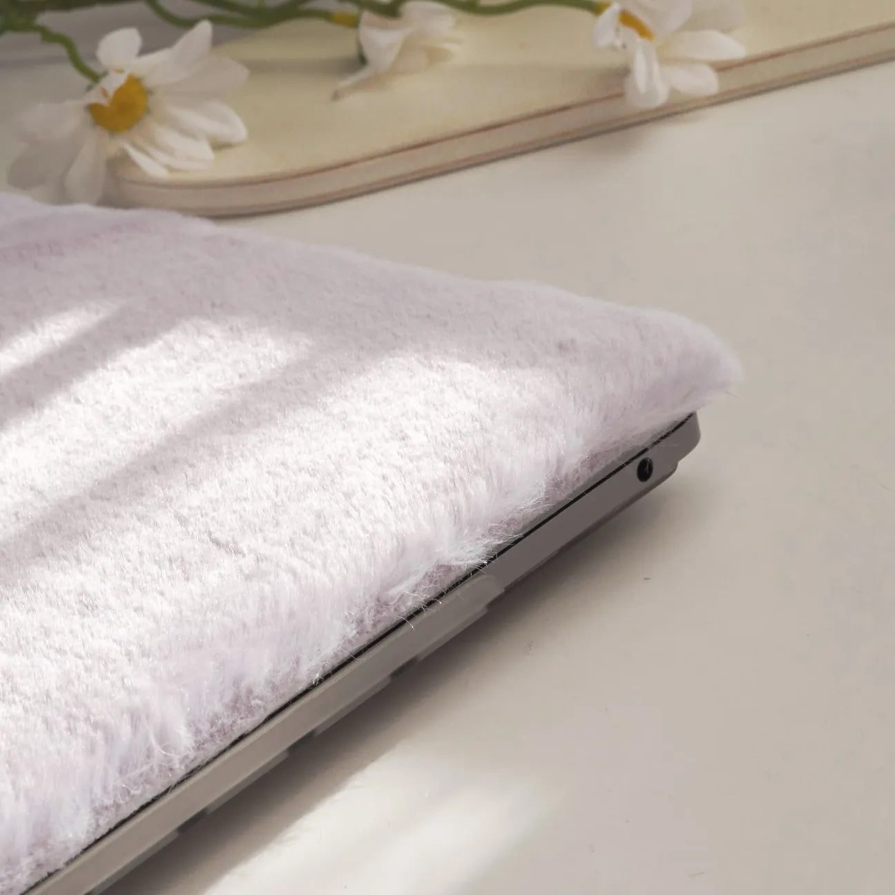 Pale Lilac rabbit fur Leather Macbook Case