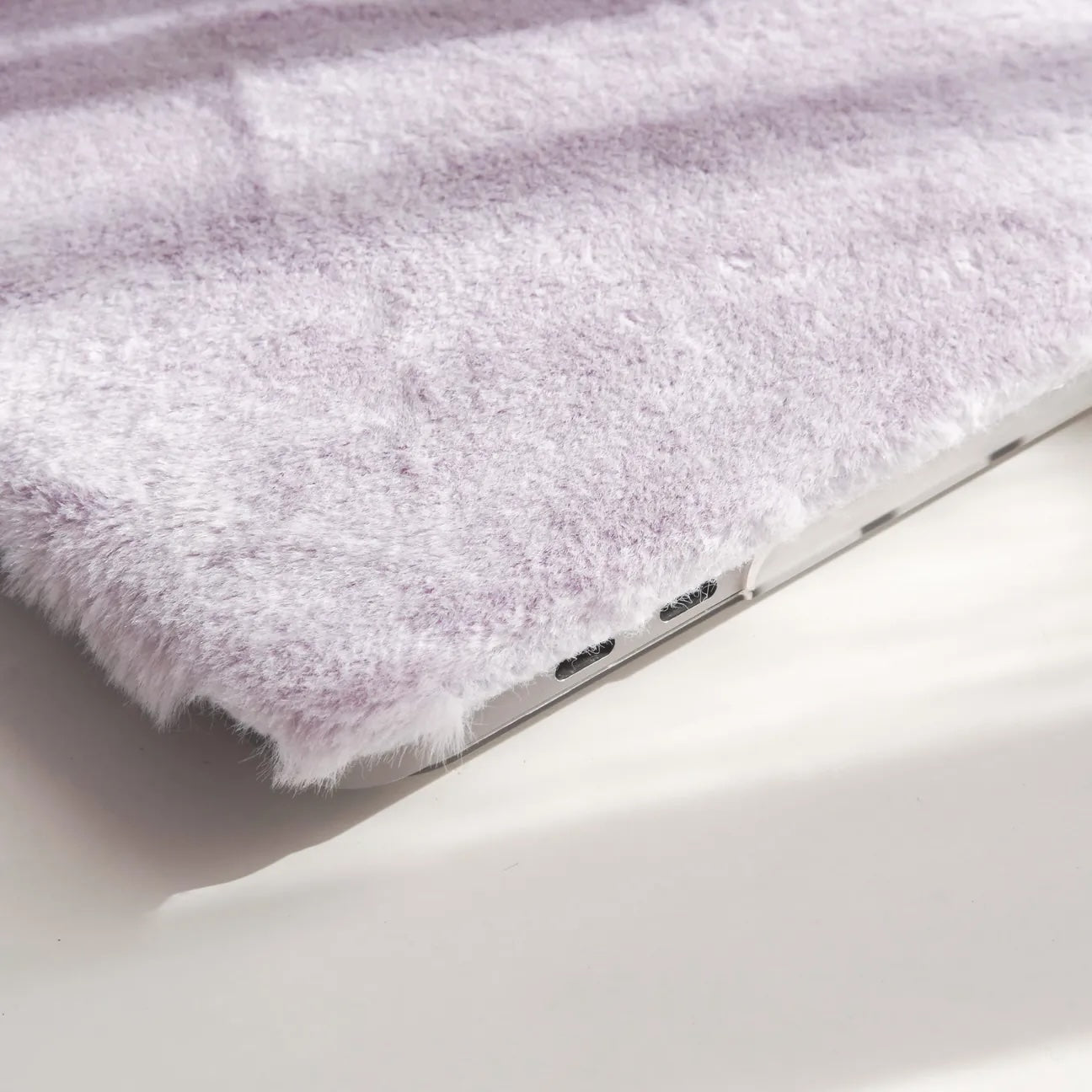 Pale Lilac rabbit fur Leather Macbook Case