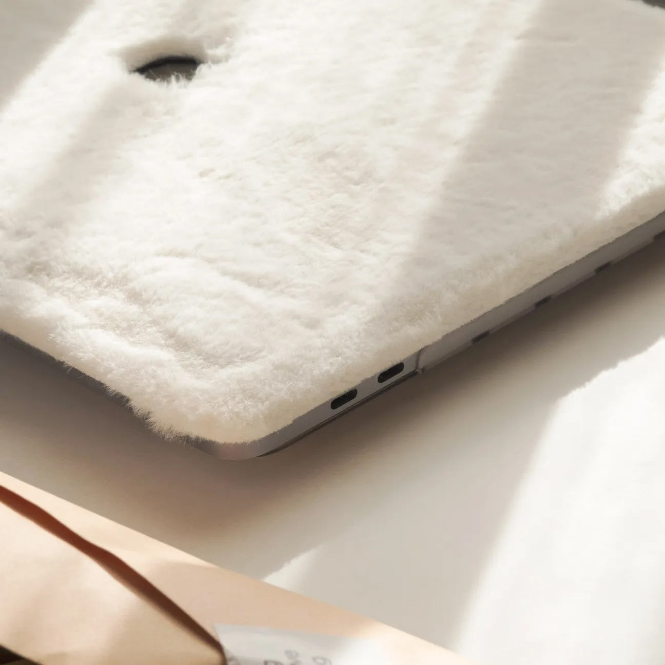 White Rabbit Fur Leather Macbook Case