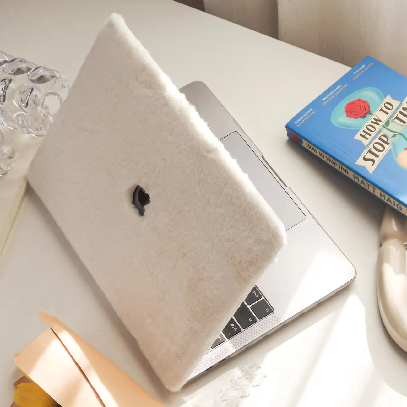 White Rabbit Fur Leather Macbook Case