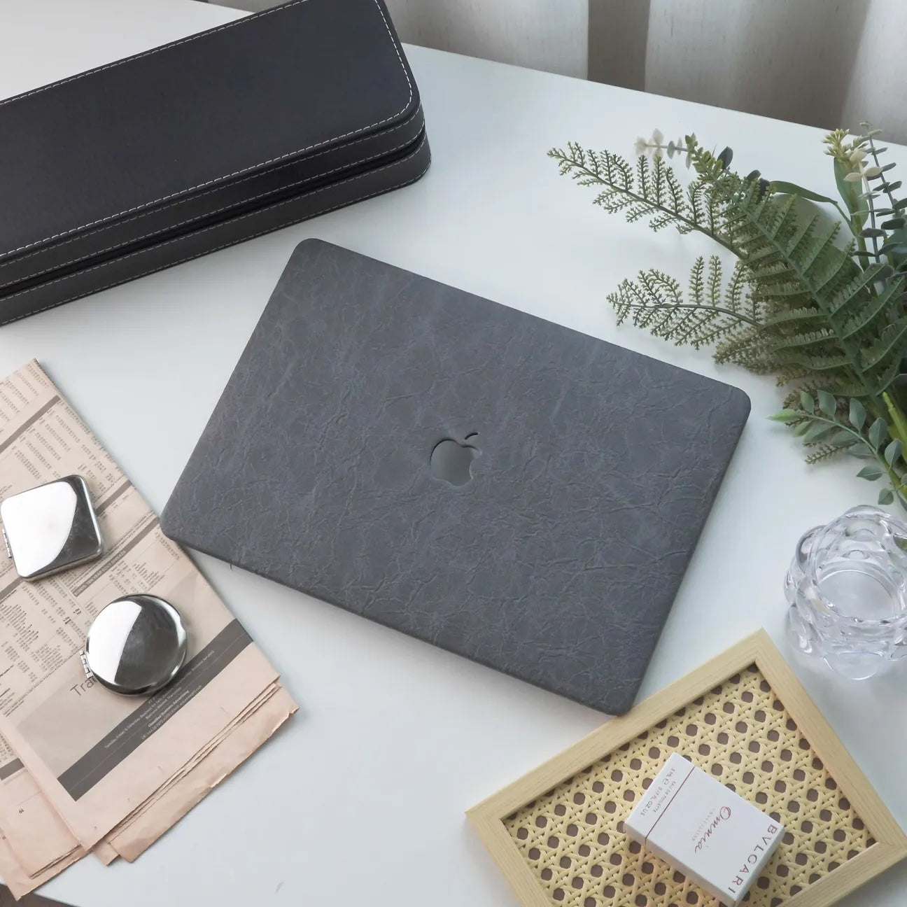 Grey Rock Texture Leather Macbook Case