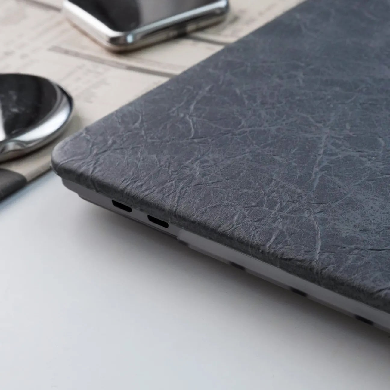 Grey Rock Texture Leather Macbook Case