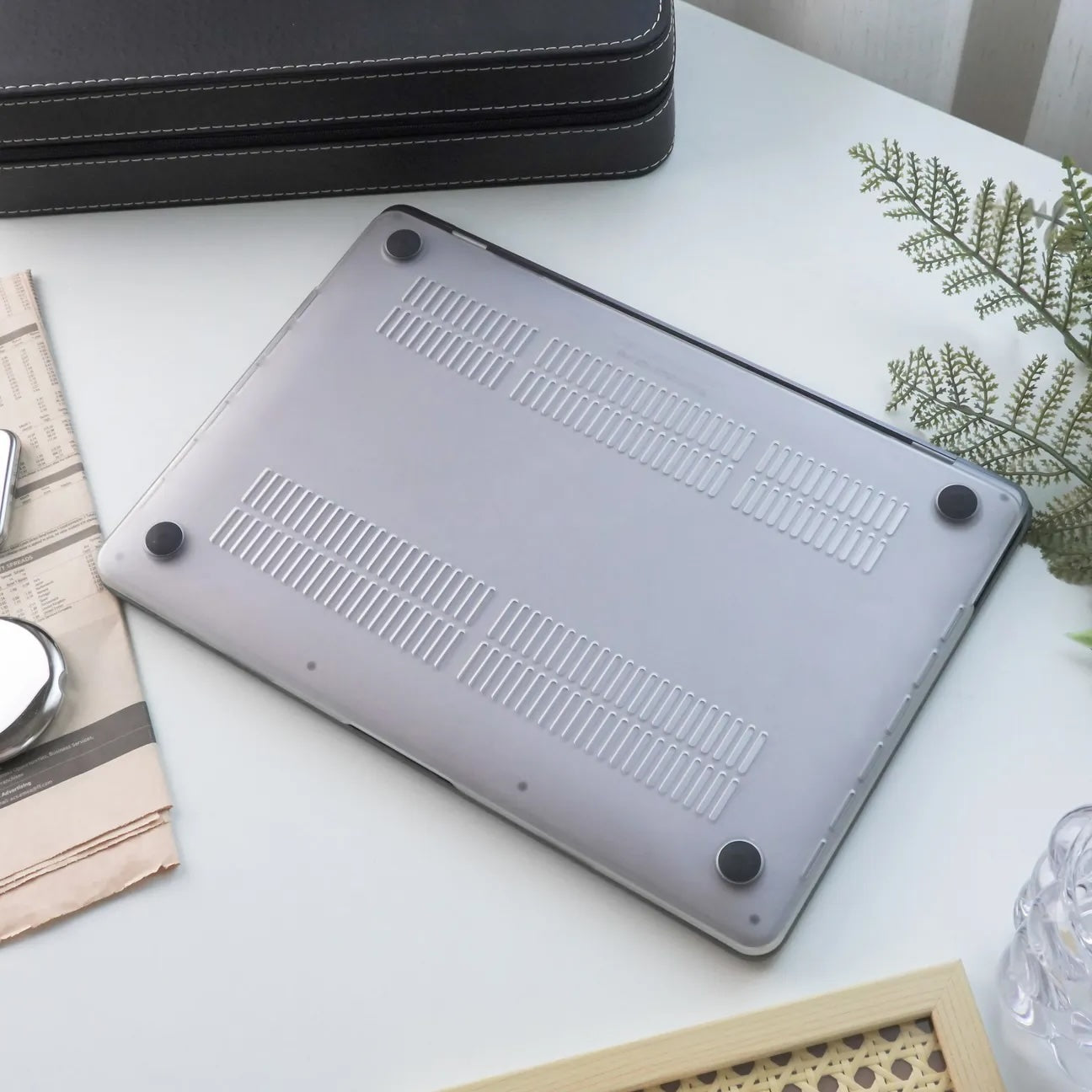 Grey Rock Texture Leather Macbook Case