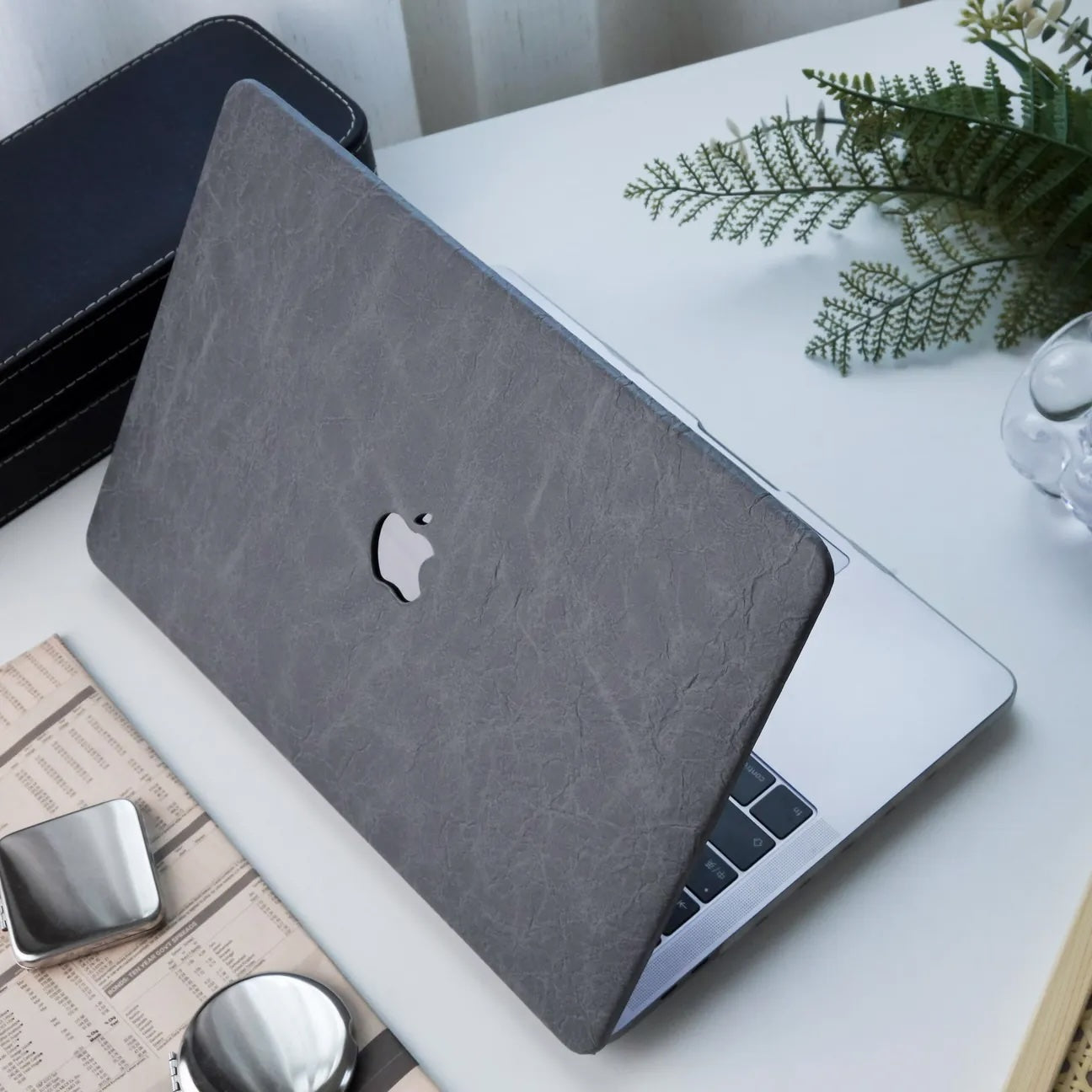 Grey Rock Texture Leather Macbook Case