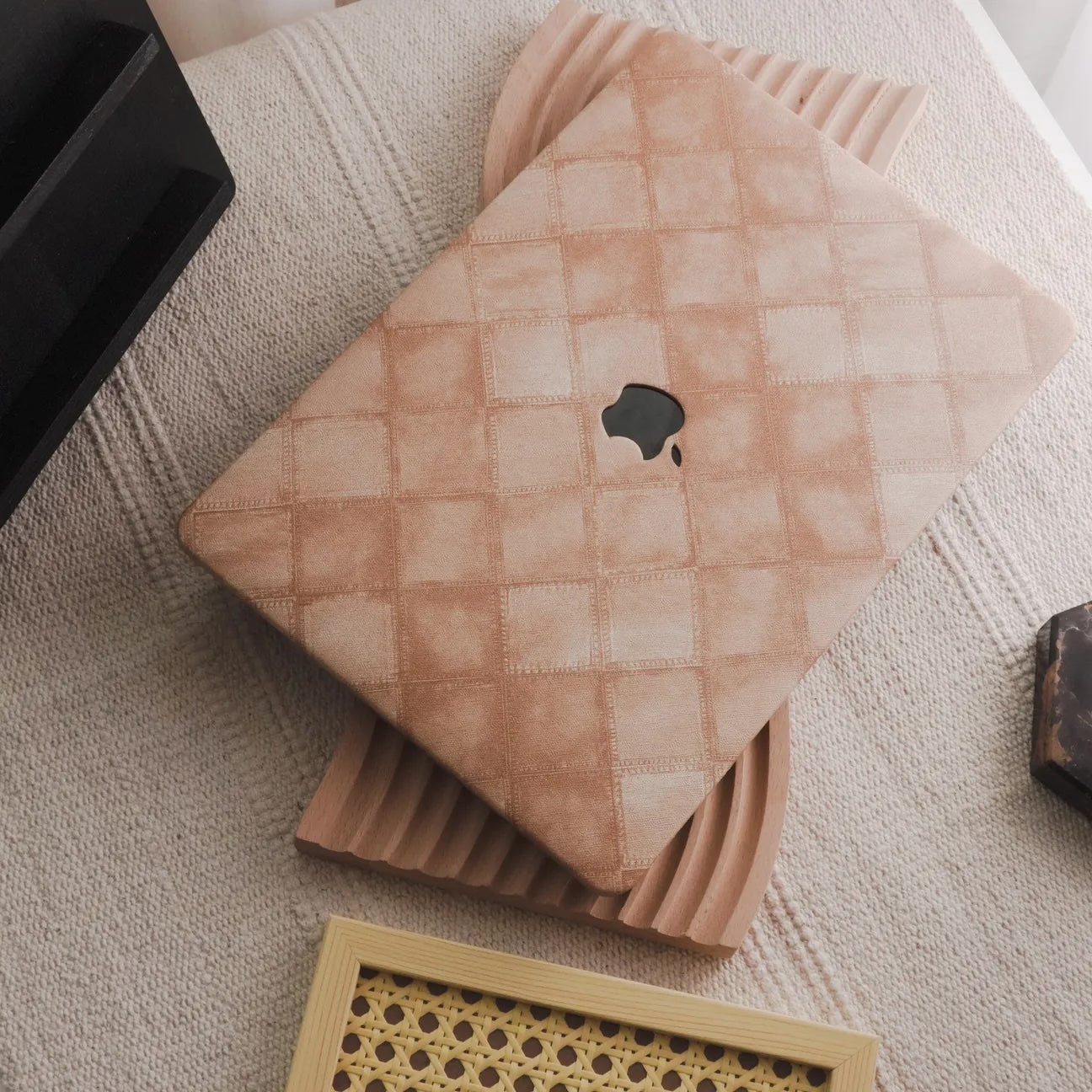 Light Brown Fabric Brown Plaid Denim Macbook Case