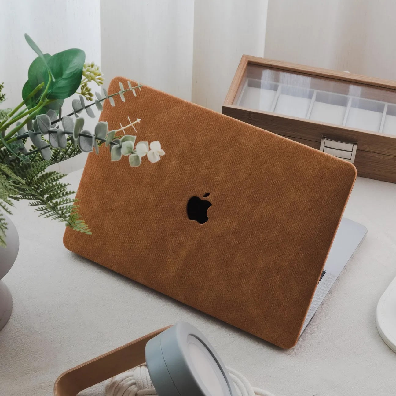 Cocoa Brown Suede Leather Macbook Case
