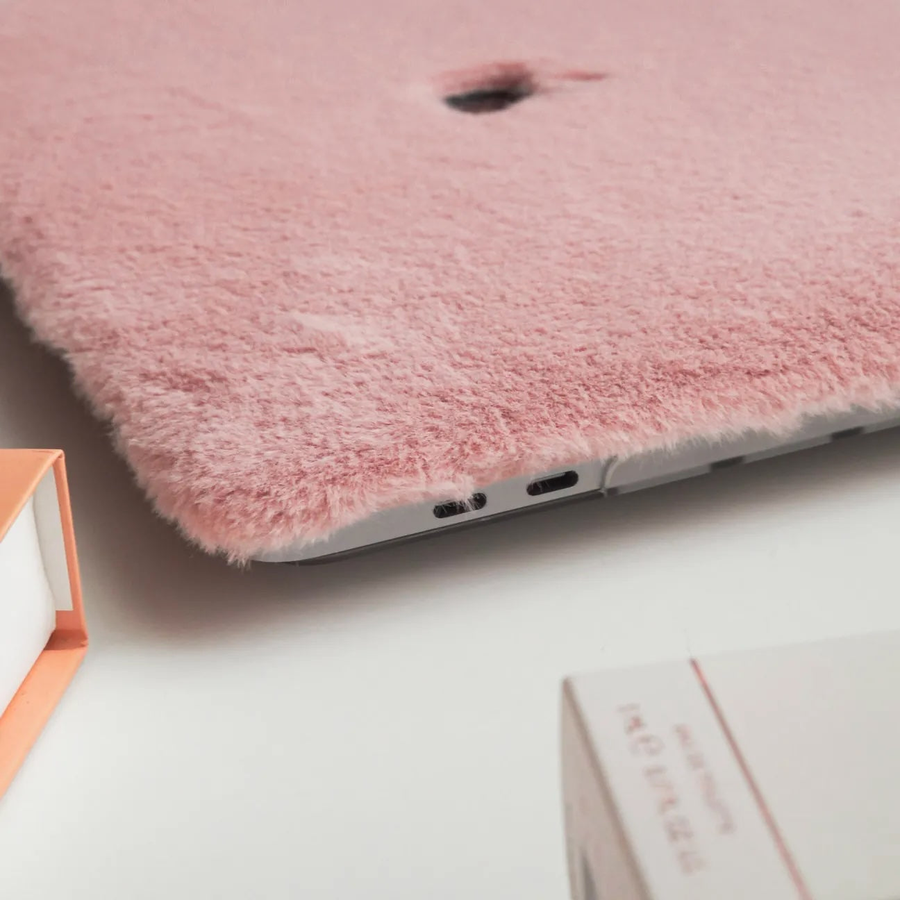 Pink Rabbit Fur Leather Macbook Case