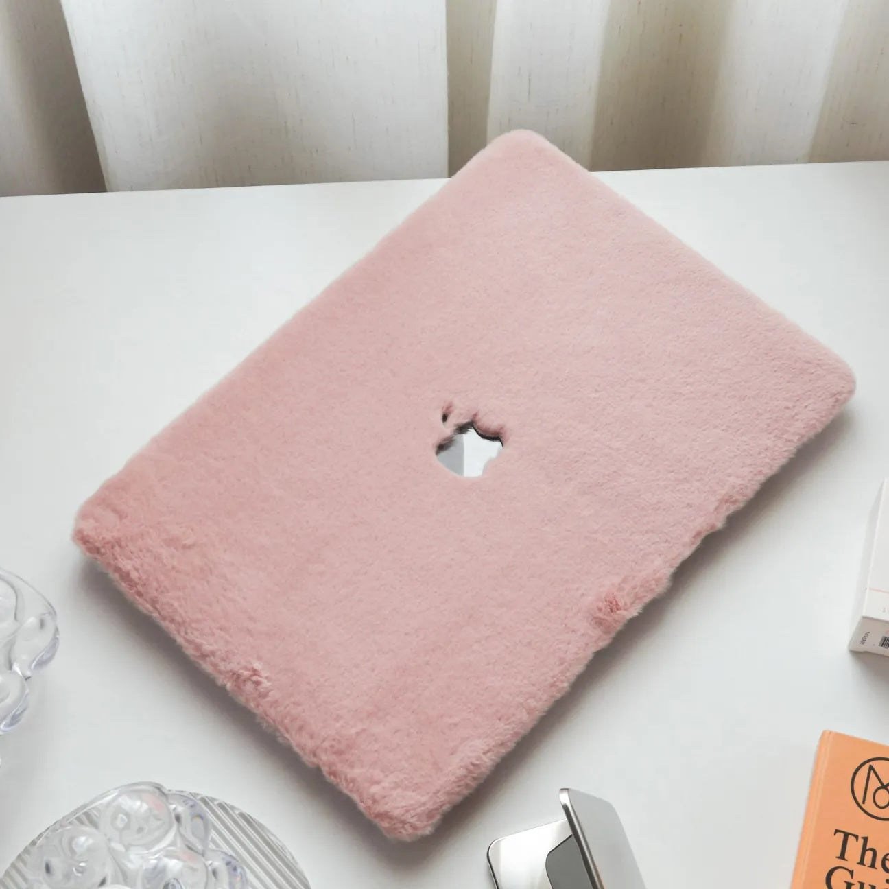 Pink Rabbit Fur Leather Macbook Case