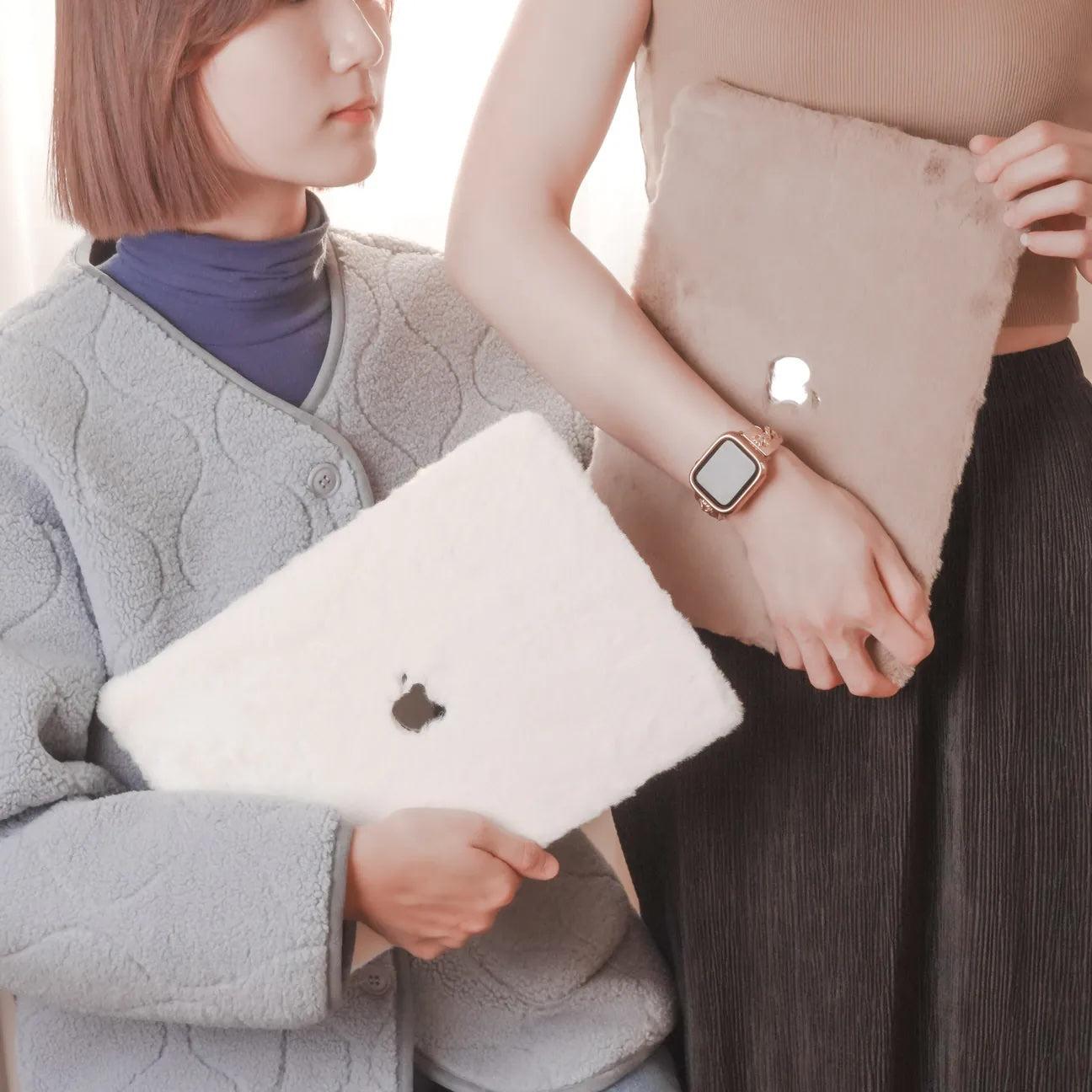 Walnut Rabbit Fur Leather Macbook Case