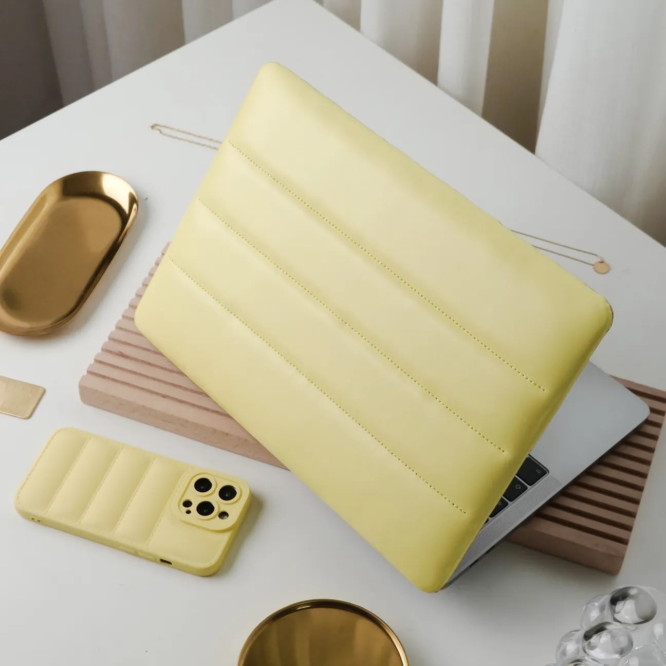 Yellow Luxury Fashion Soft Puffer Leather Macbook Case