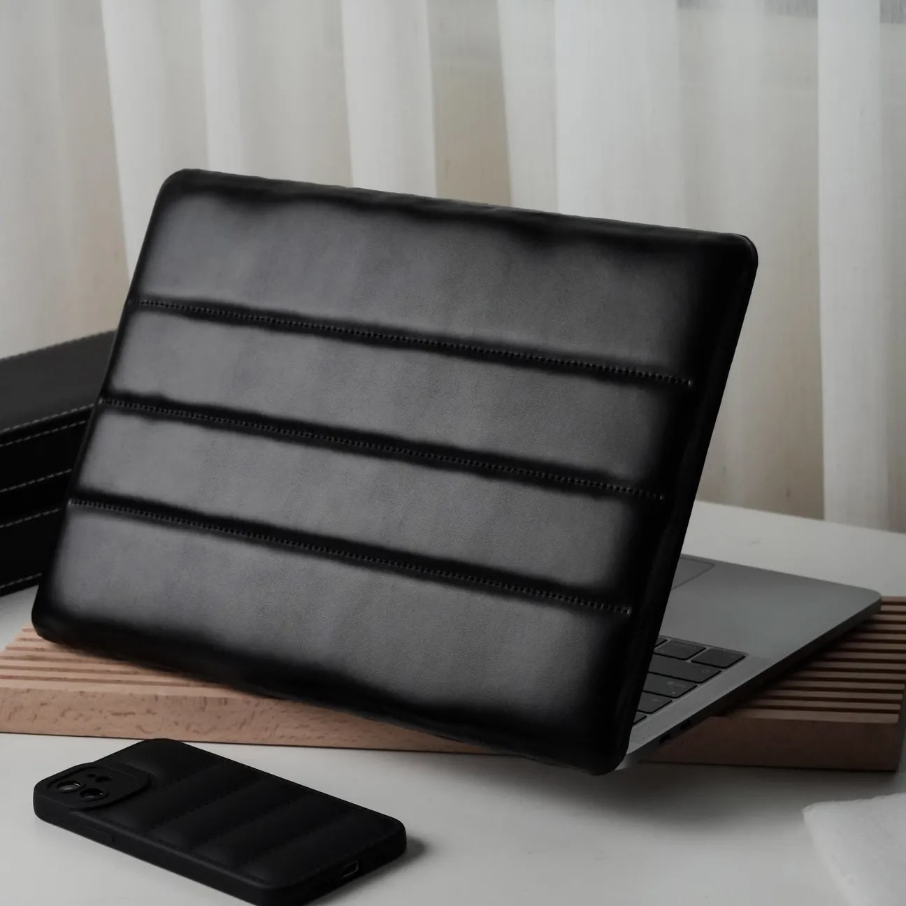 Black Luxury Fashion Soft Puffer Leather Macbook Case