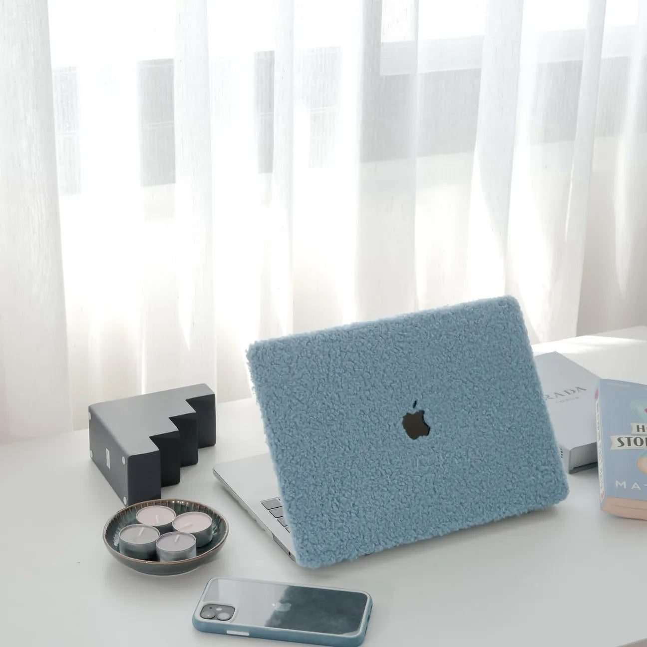 Sea Foam Teddy Plush Leather Macbook Case