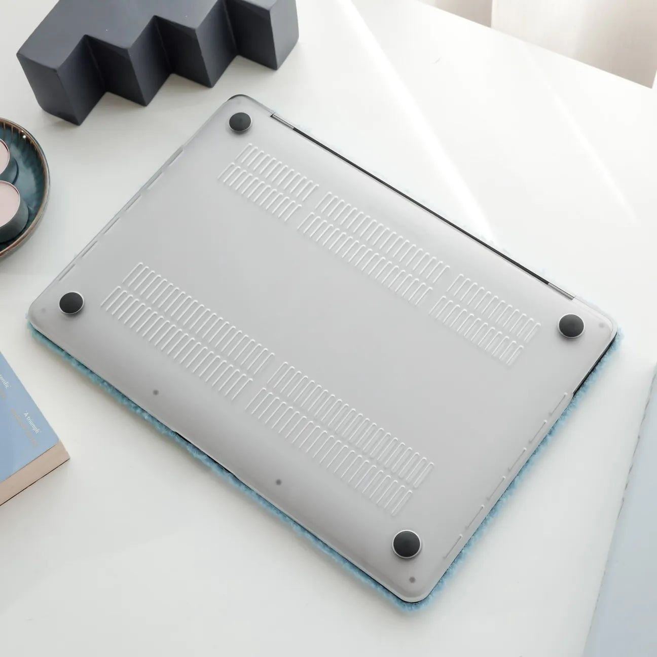 Sea Foam Teddy Plush Leather Macbook Case