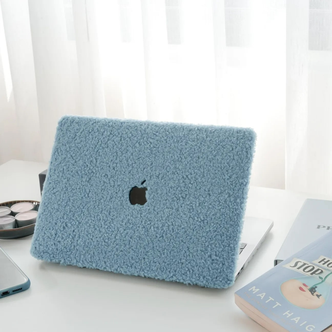 Sea Foam Teddy Plush Leather Macbook Case