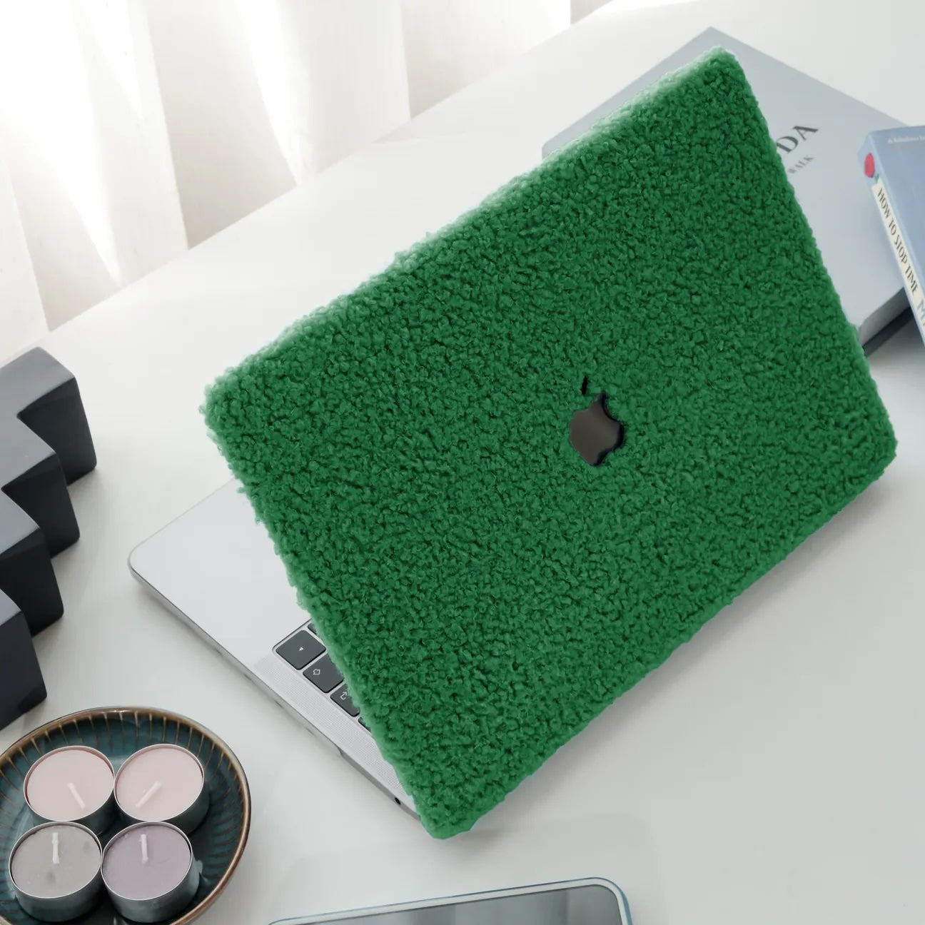 Basil Green Teddy Plush Leather Macbook Case