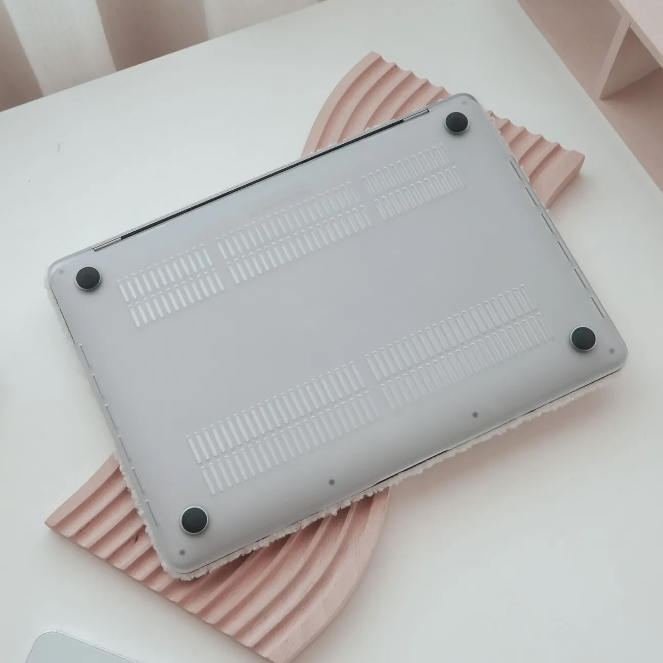 Beige Teddy Plush Leather Macbook Case