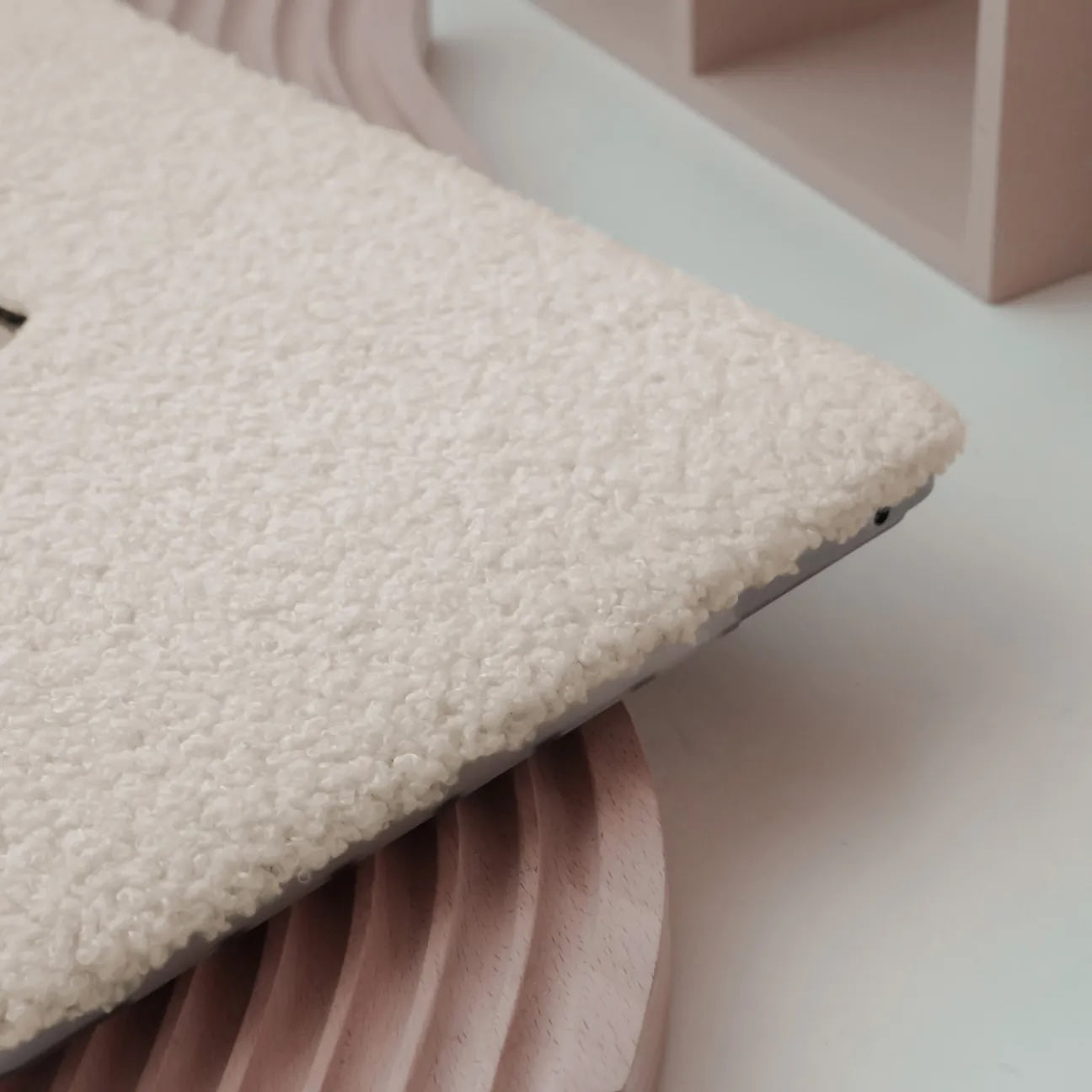 Beige Teddy Plush Leather Macbook Case