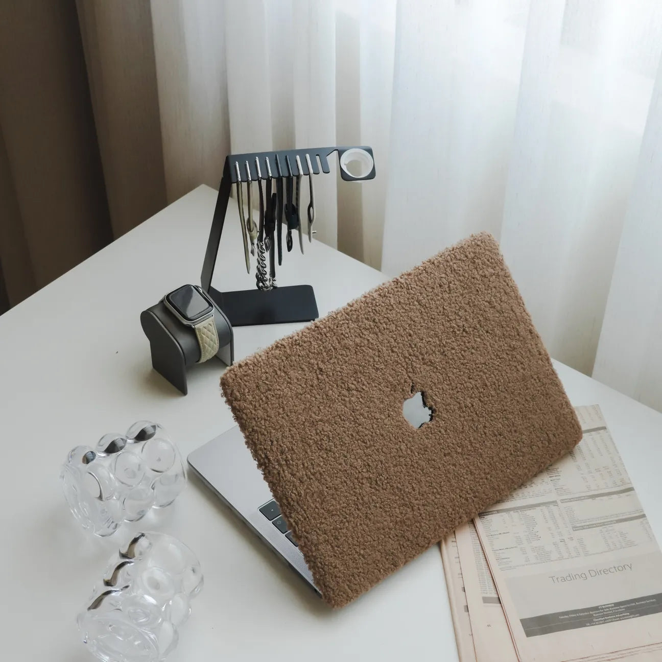 Cocoa Brown Teddy Plush Leather Macbook Case