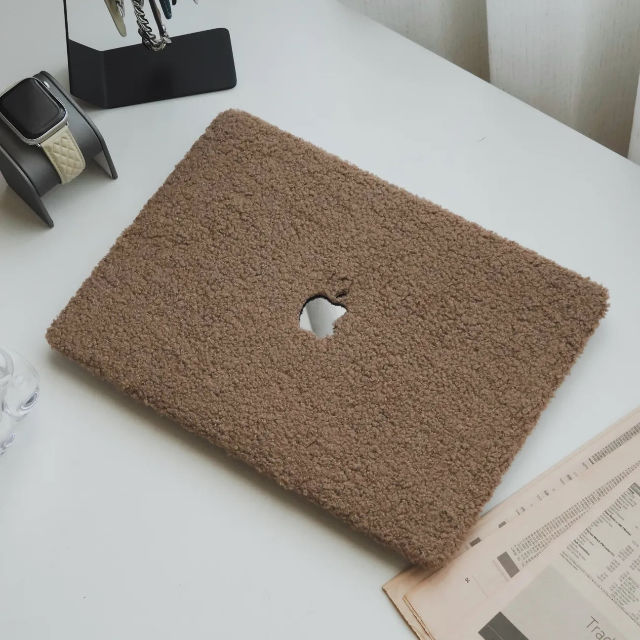 Cocoa Brown Teddy Plush Leather Macbook Case