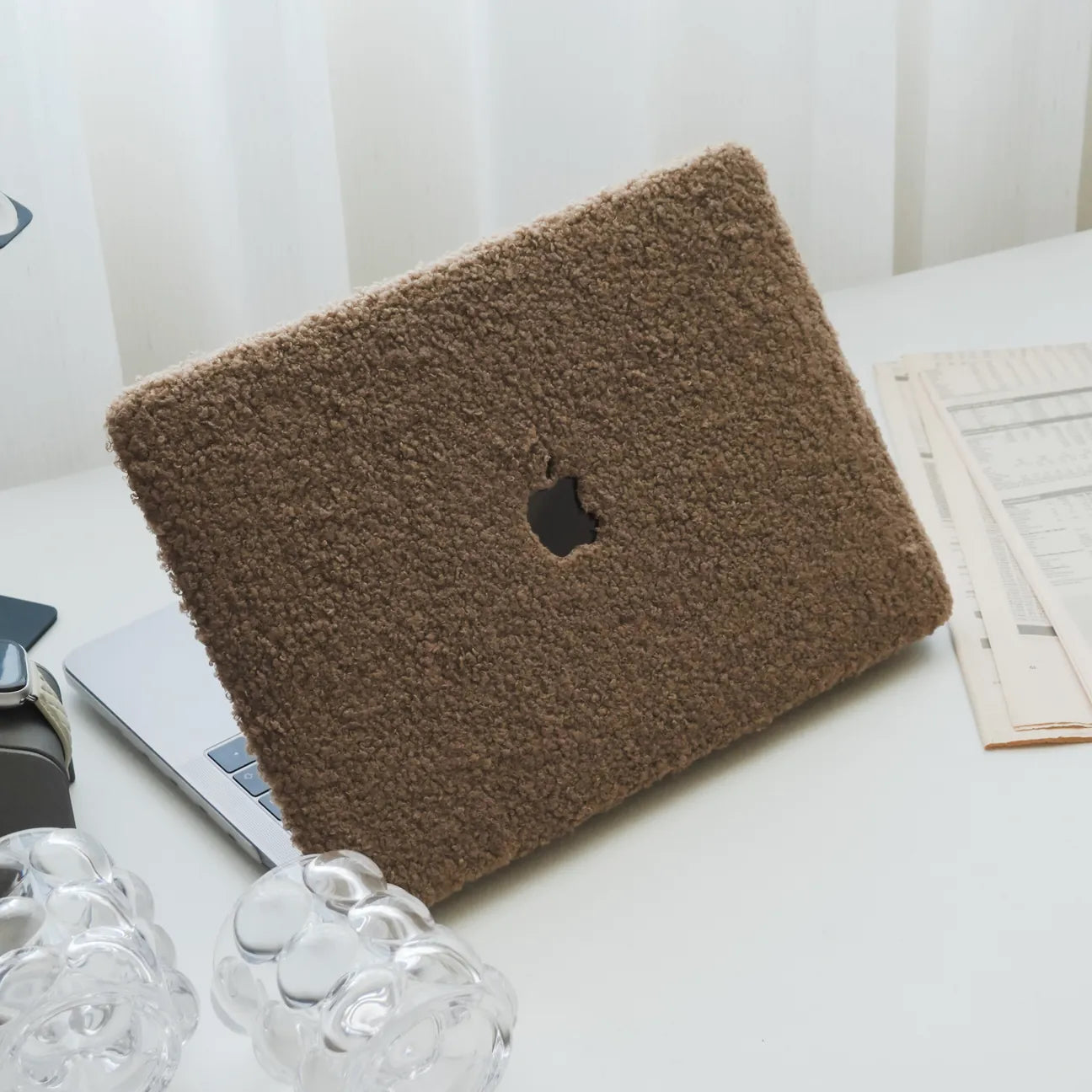 Cocoa Brown Teddy Plush Leather Macbook Case