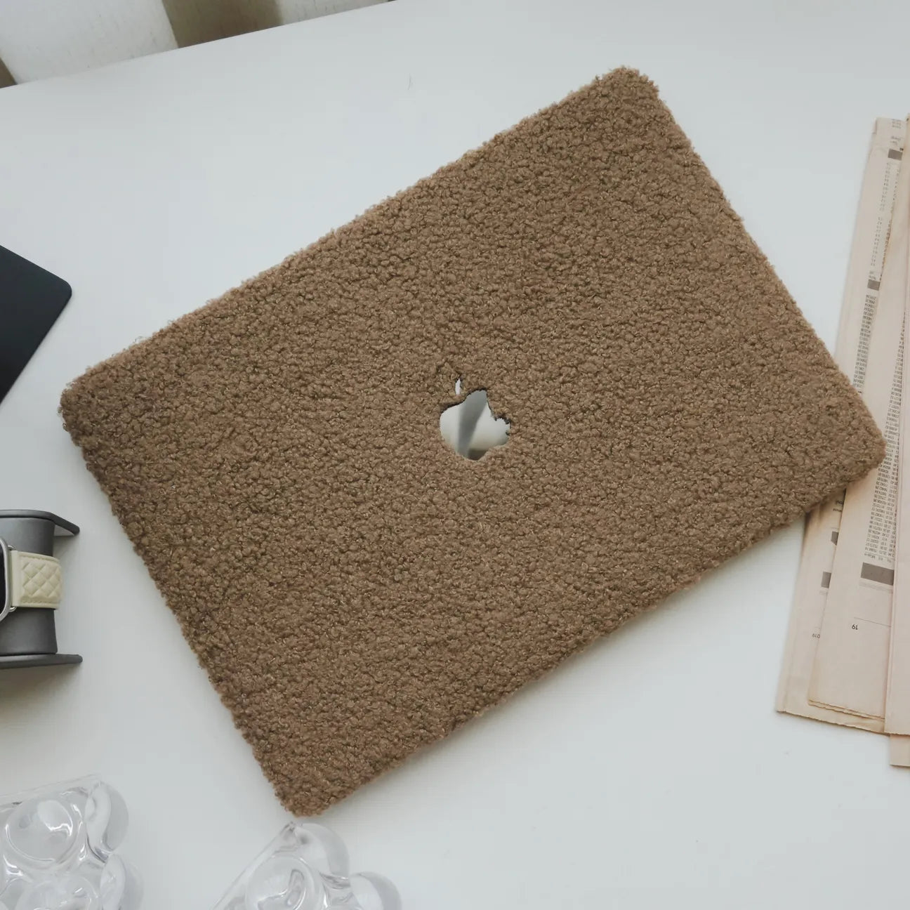 Cocoa Brown Teddy Plush Leather Macbook Case