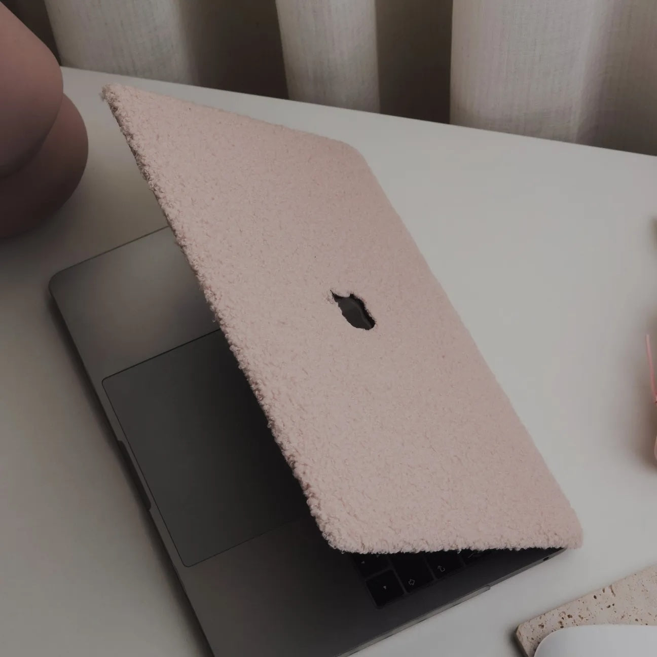 Pink Teddy Plush Leather Macbook Case