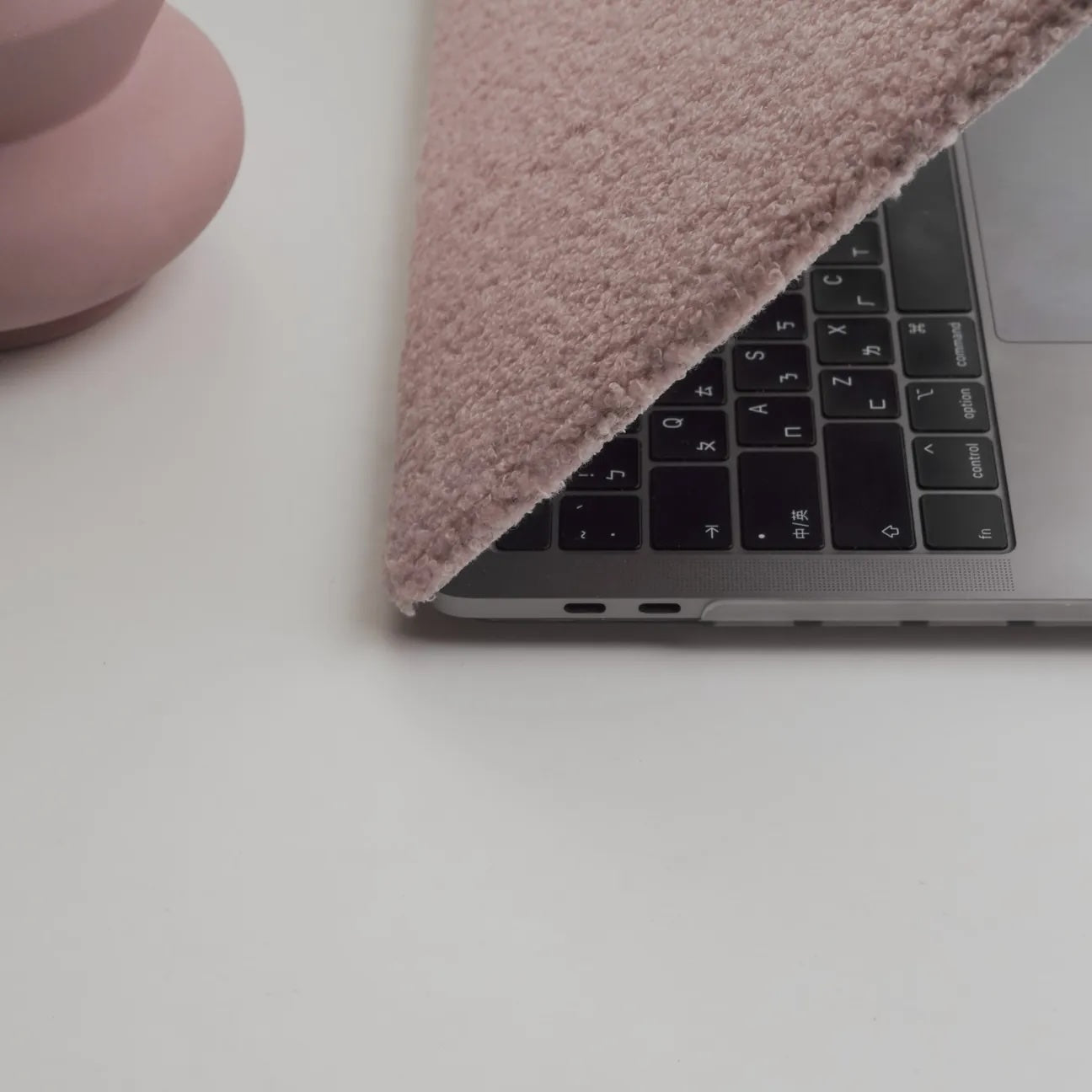 Pink Teddy Plush Leather Macbook Case