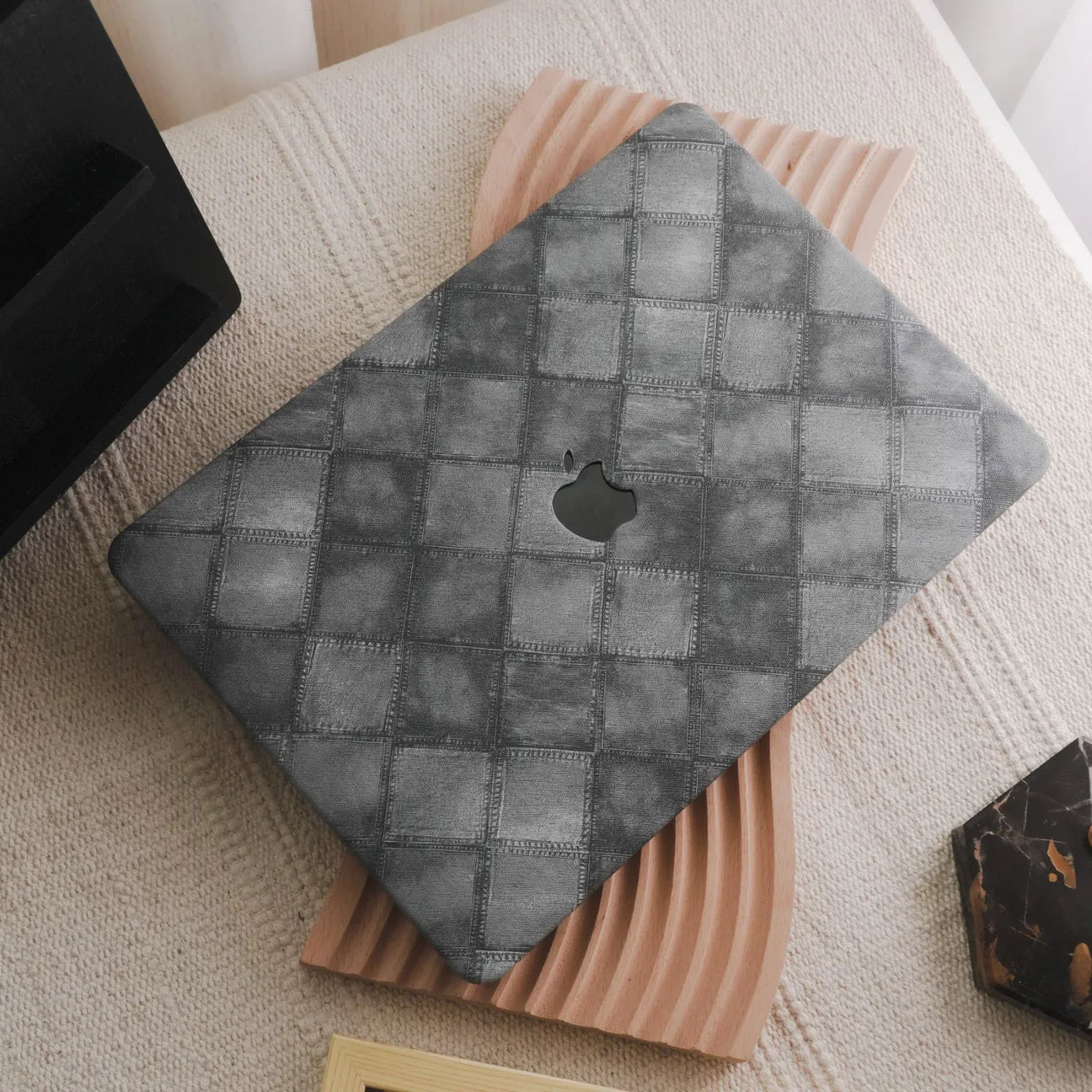 Dark GreyPlaid Denim Fabric Macbook Case