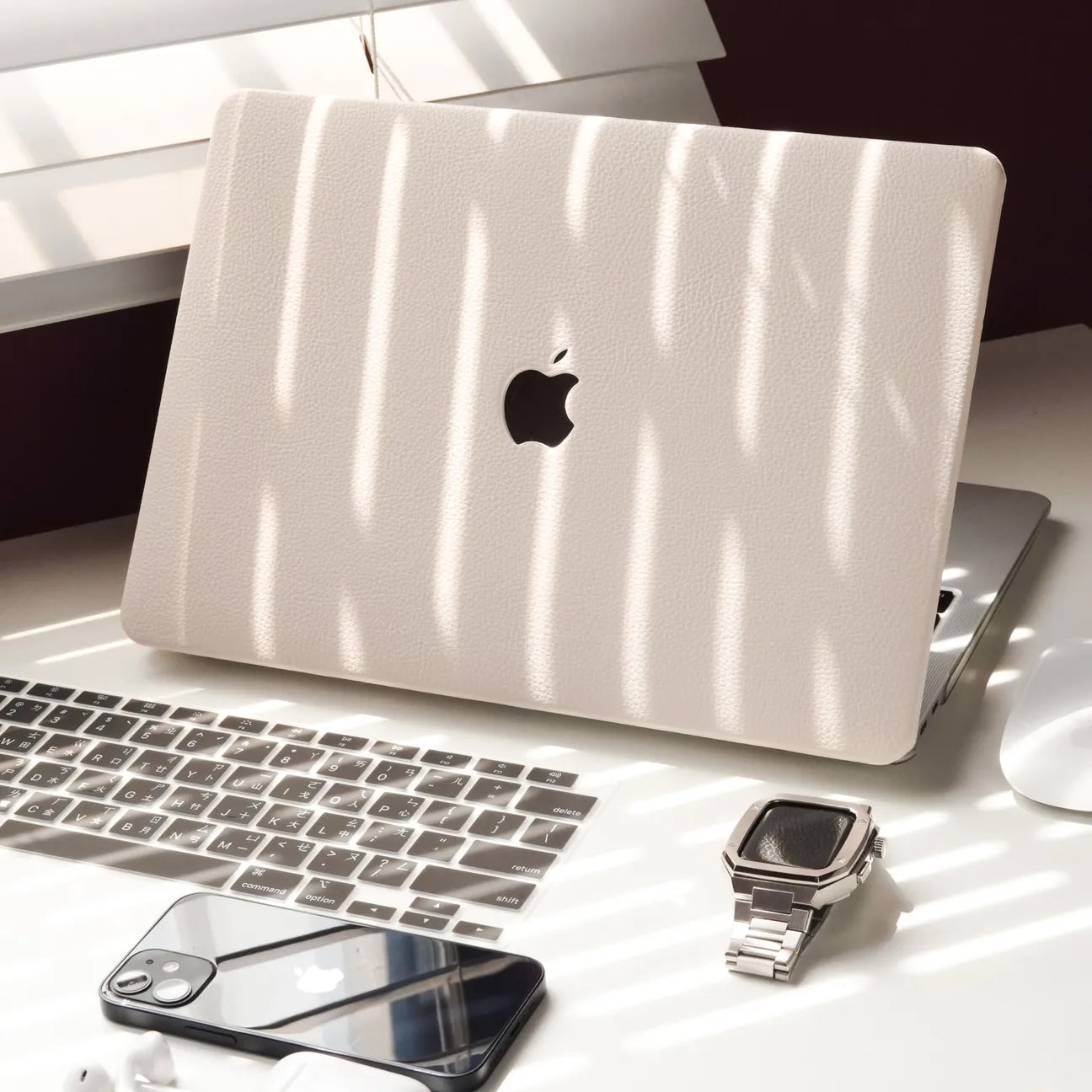White Lychee Peel Leather Macbook Case