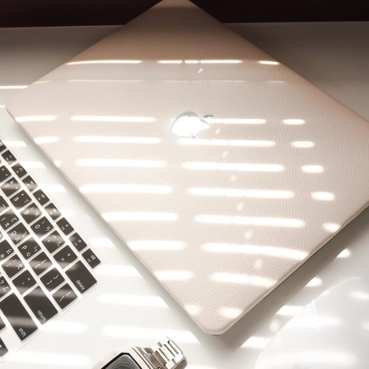 White Lychee Peel Leather Macbook Case