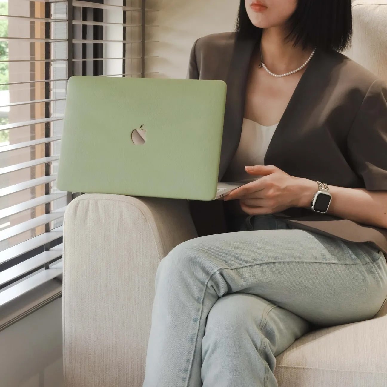 Green Lychee Peel Leather Macbook Case