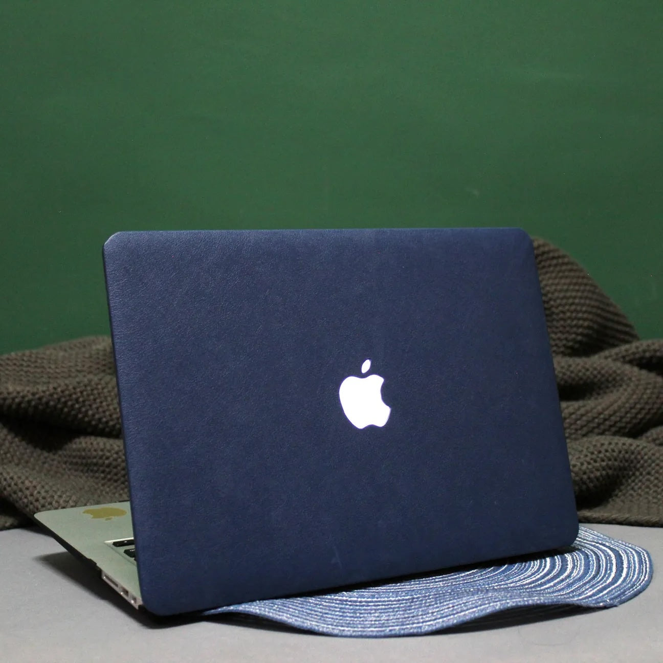 Classic Blue Litchi Leather Macbook case